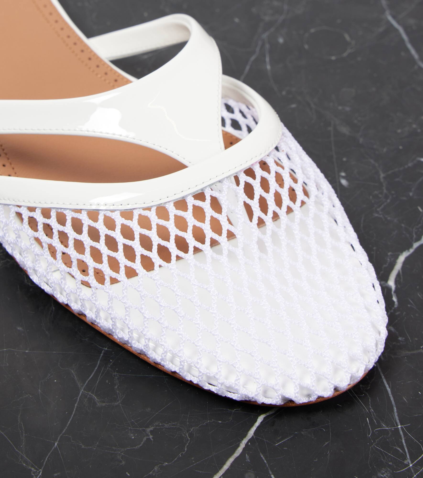Infradito fishnet leather-trimmed mules - 5
