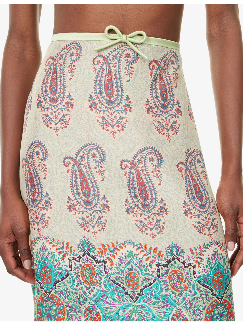 Paisley-Pattern Flared Silk Midi Skirt - 5