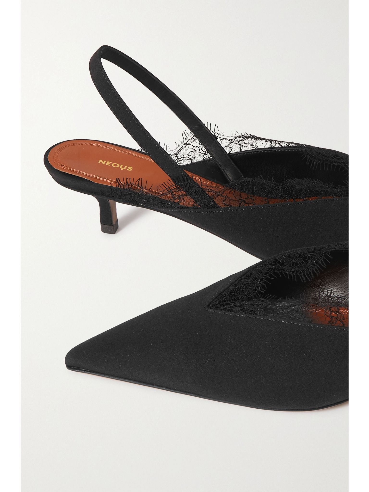 Irena lace-trimmed crepe de chine slingback pumps Black - 4
