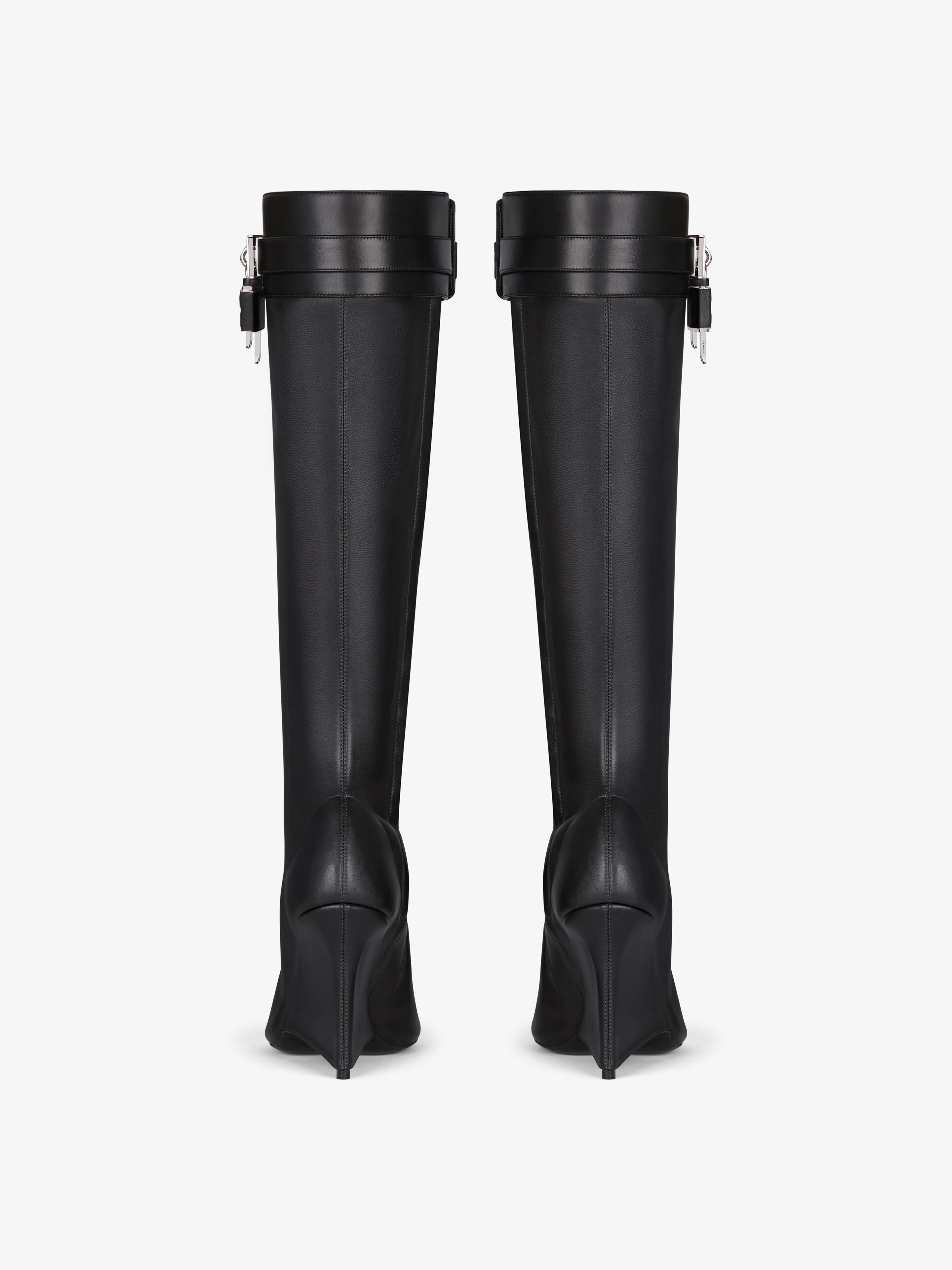 SHARK LOCK STILETTO SANDAL BOOTS IN LEATHER - 6