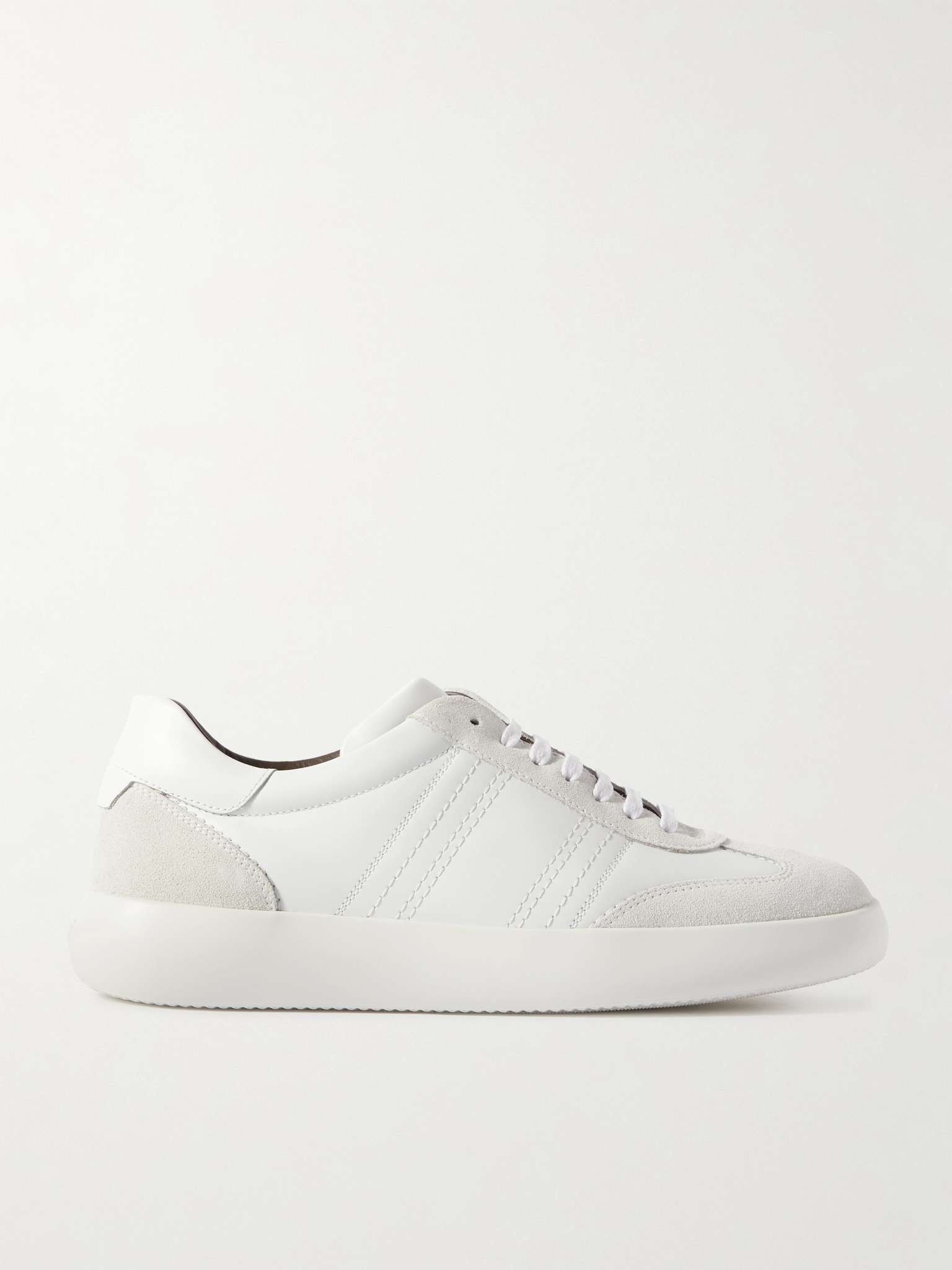 Suede-Trimmed Leather Sneakers - 1