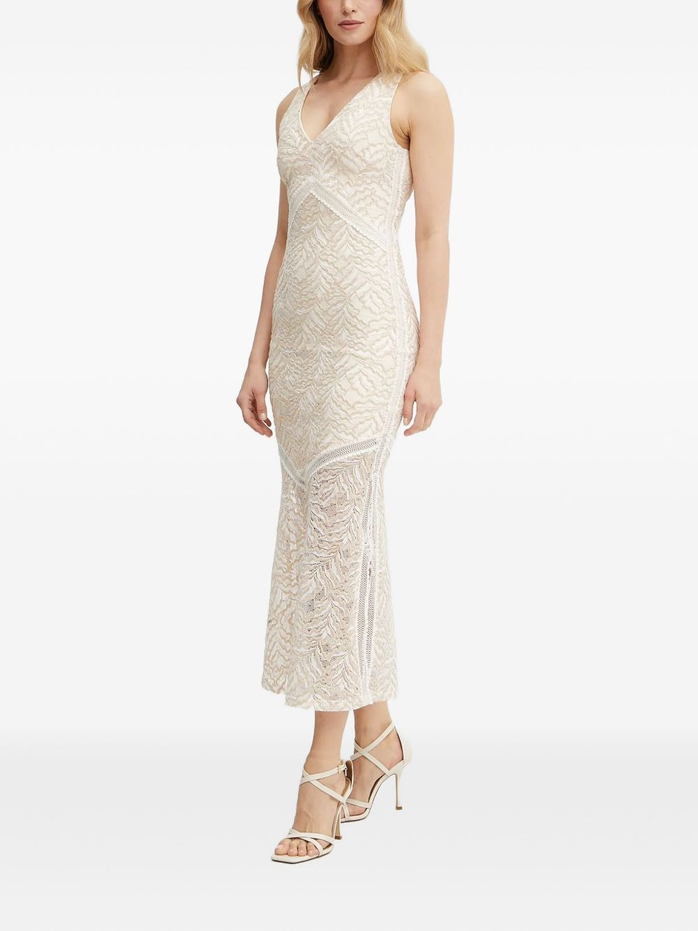 lace-insert V-neck midi dress - 3