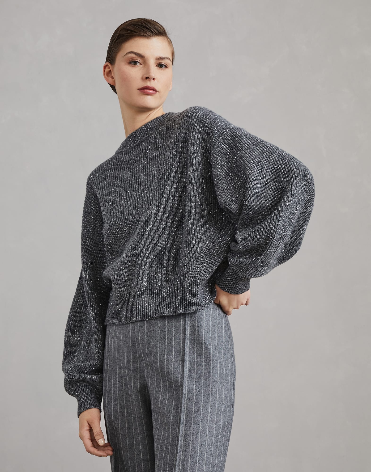 Sparkling & Dazzling cashmere and wool English rib sweater - 1