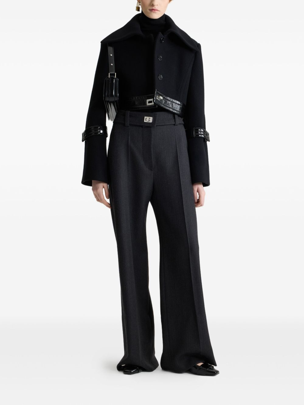 patent-trimmed wool jacket - 2