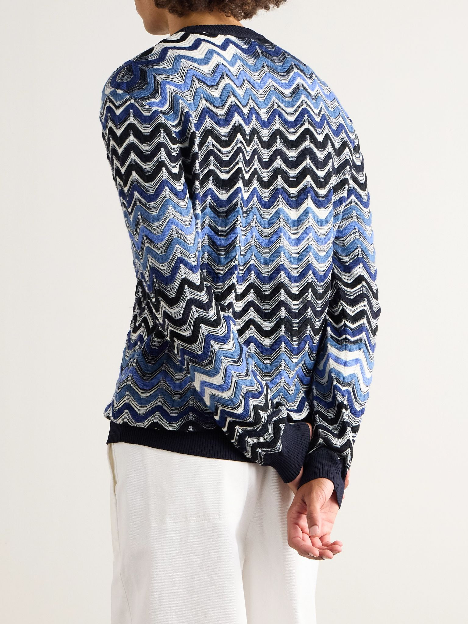 Slim-Fit Striped Wool Sweater Blue - 4