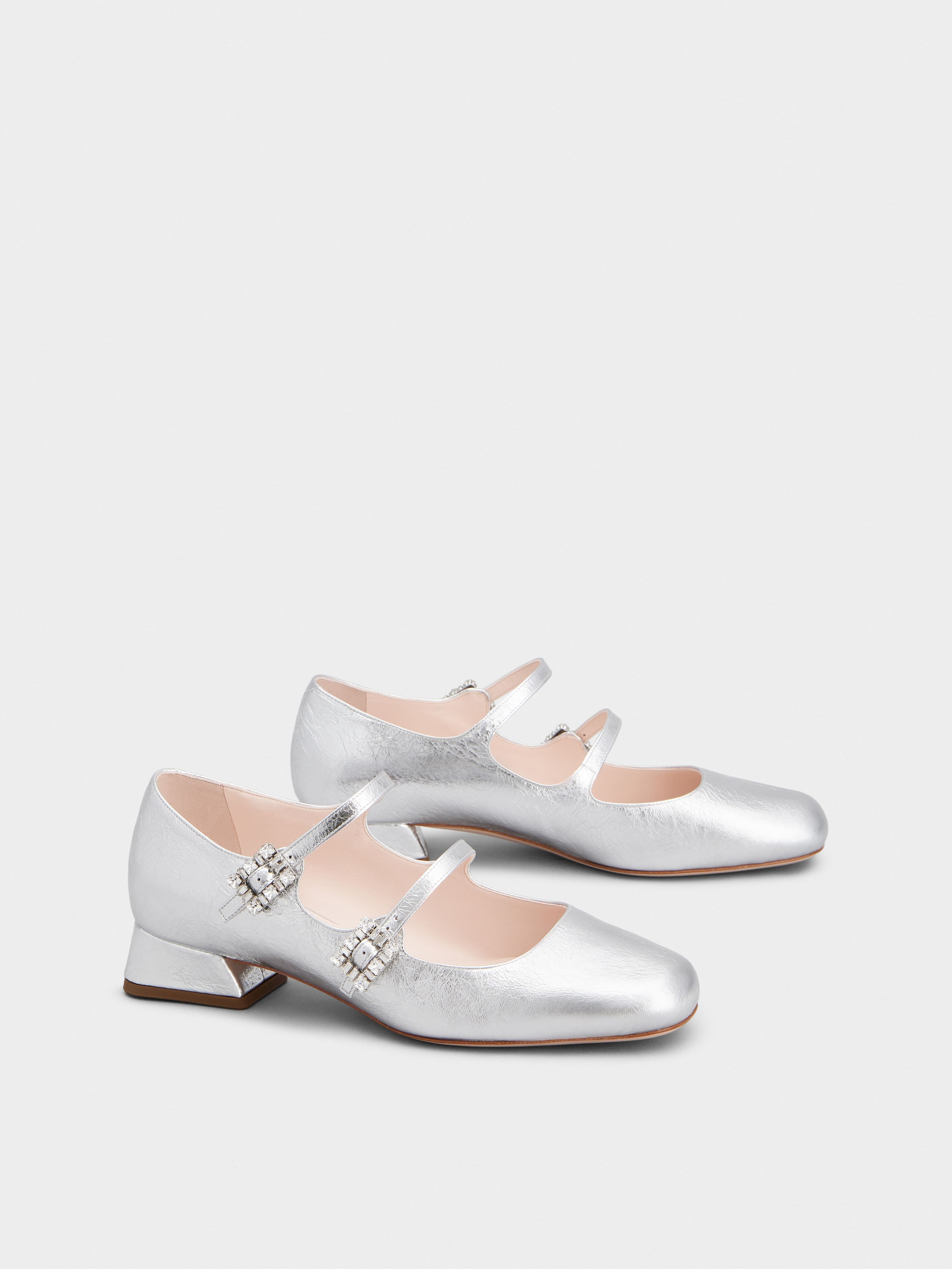 Mini Très Vivier Strass Buckle Babies Ballerinas in Leather - 2