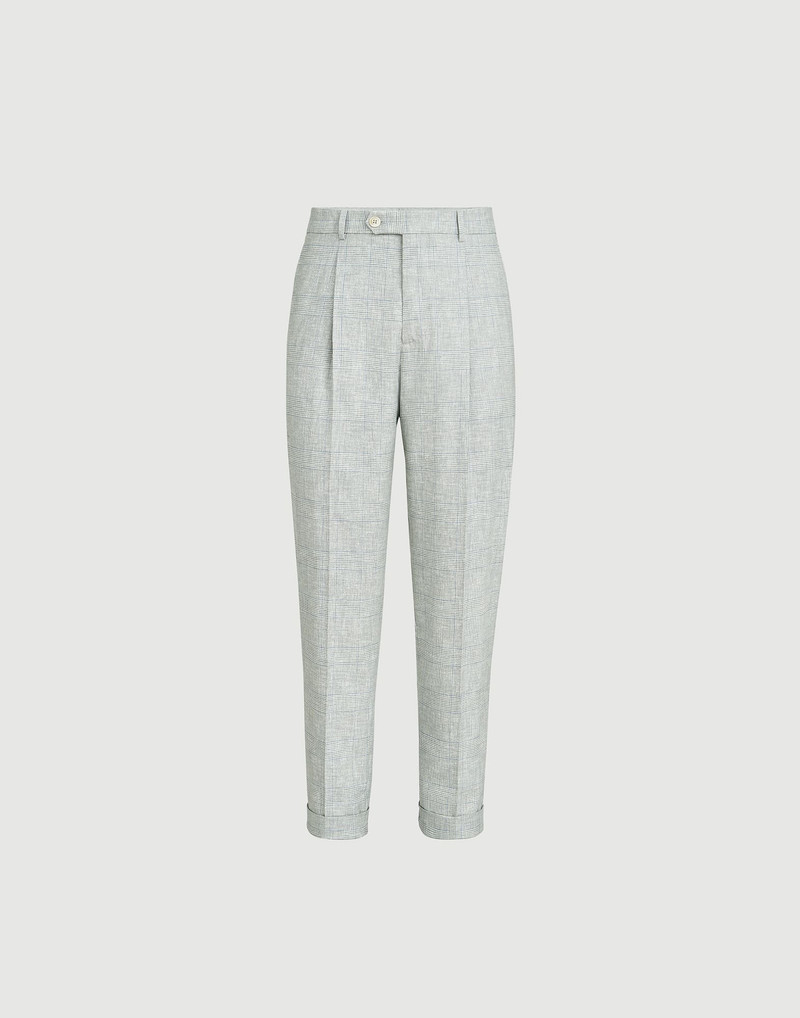 Virgin wool Prince of Wales fresco trousers with pleat 1