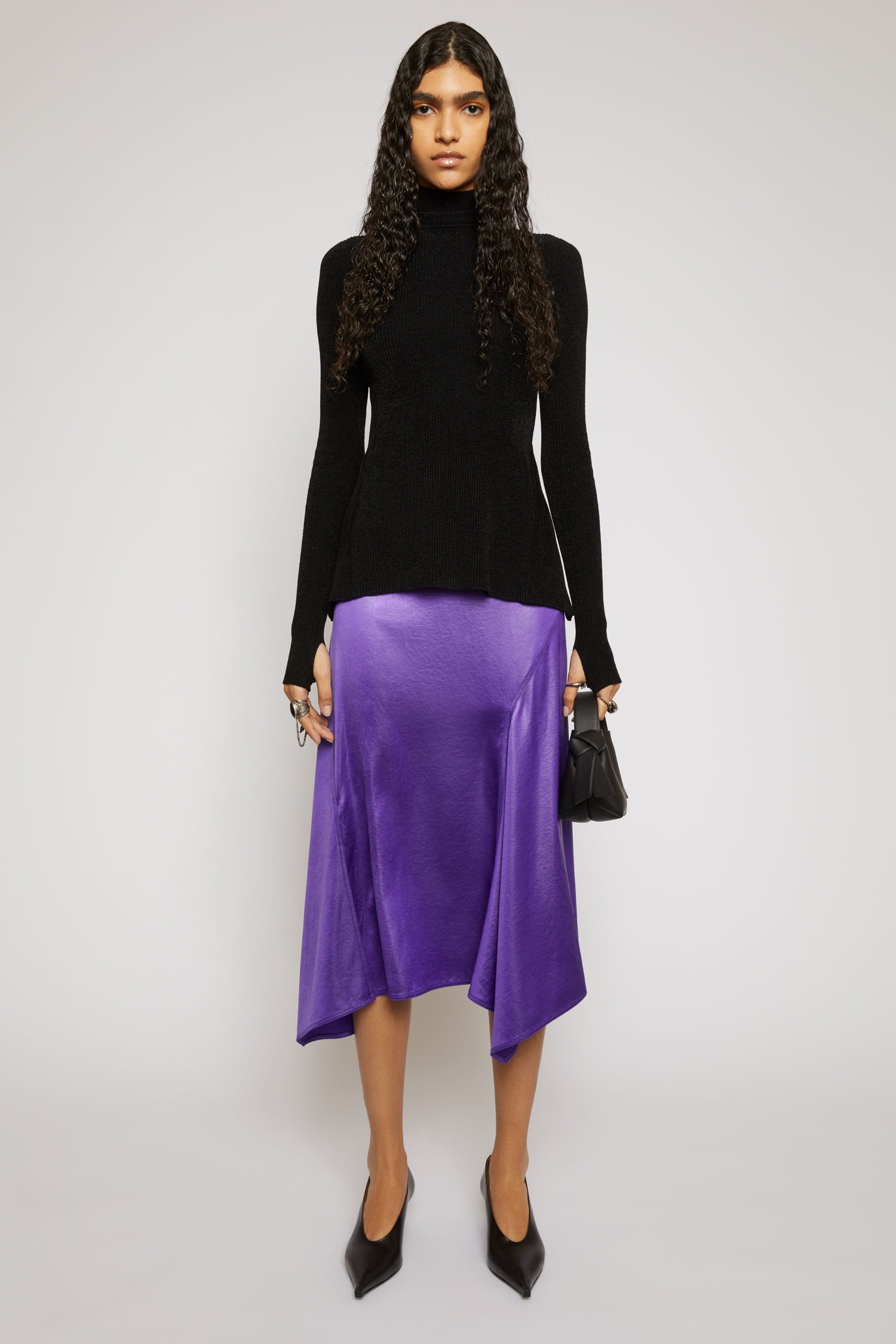 Bias-cut satin skirt electric purple - 2