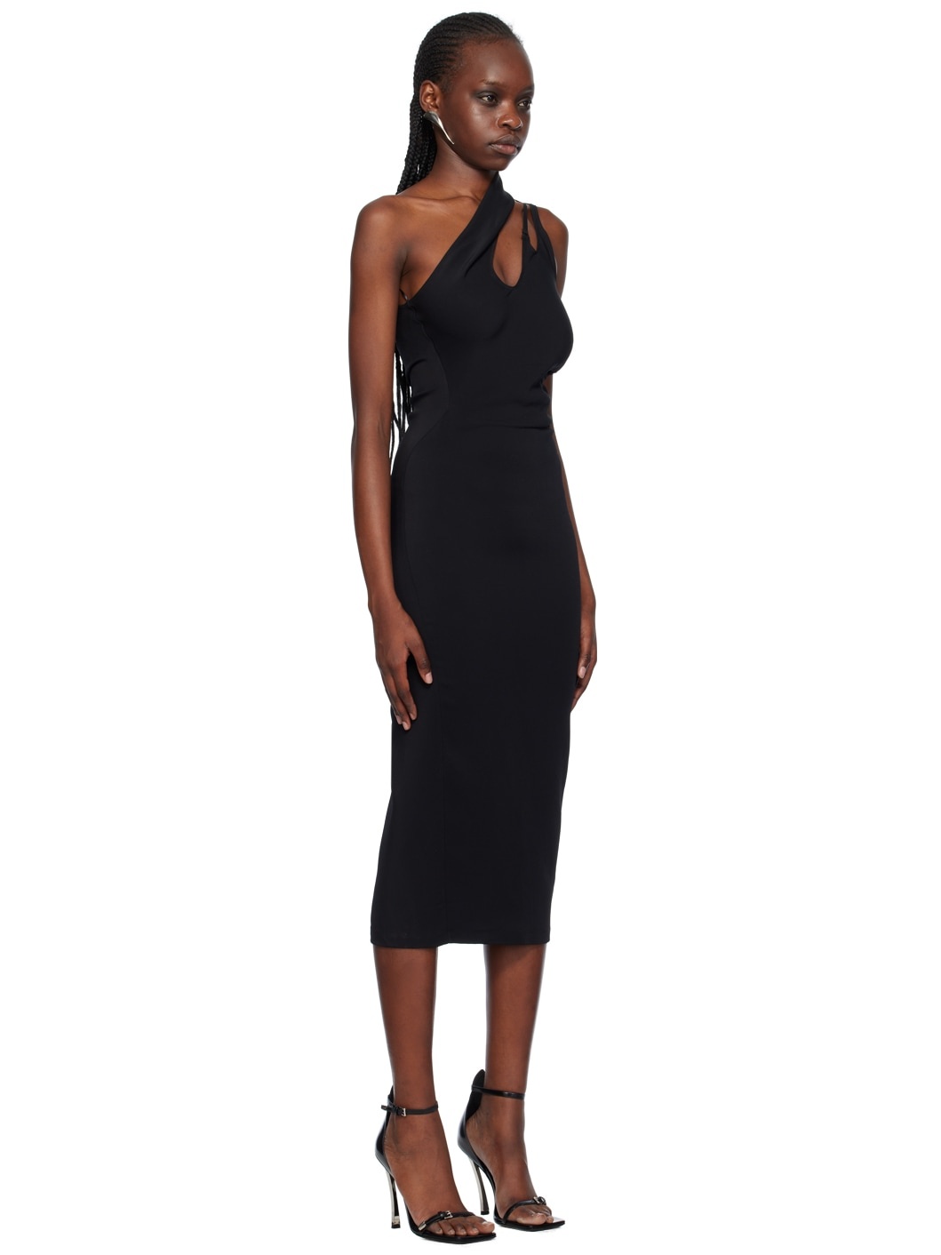 Black Asymmetric Midi Dress - 2