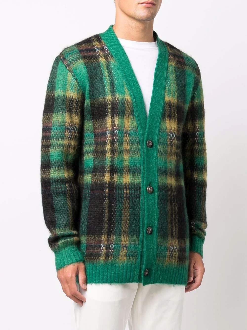 tartan-check knit cardigan - 3