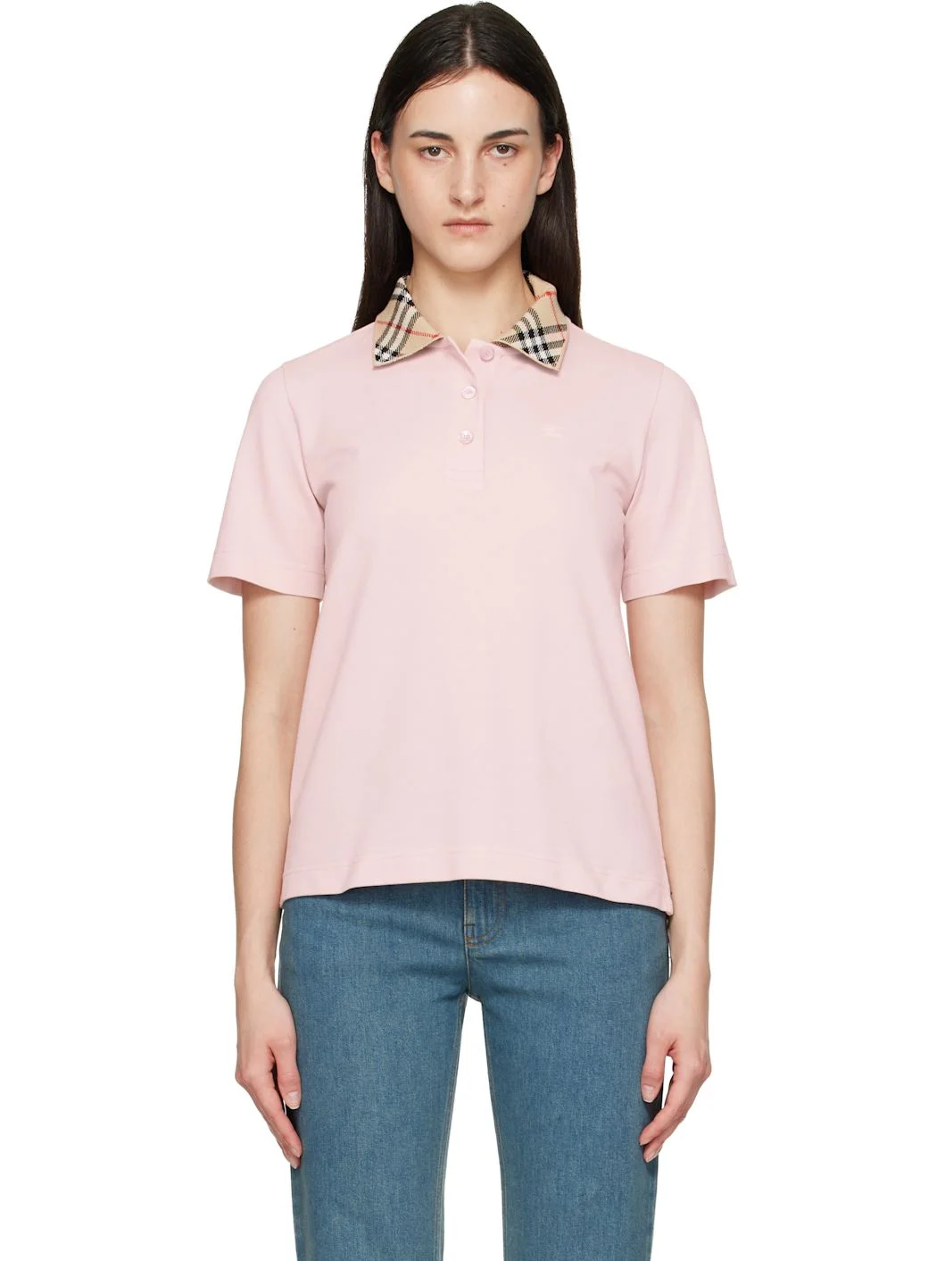 Pink Check Collar Polo - 1