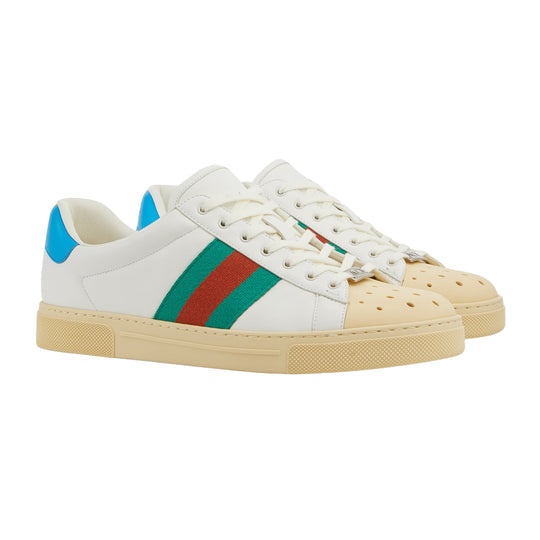 Gucci Ace Web Leather Sneakers - 1