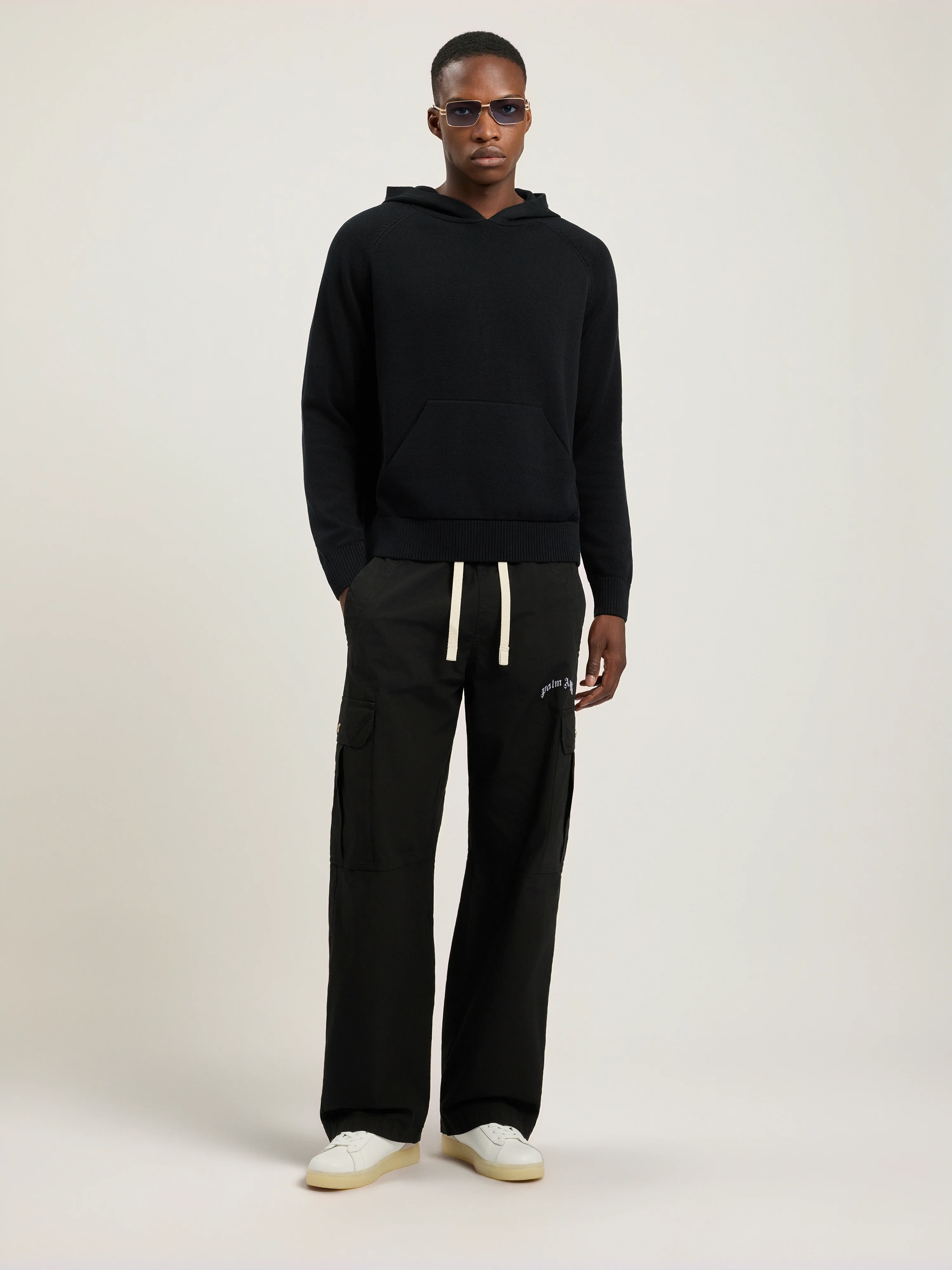 Curved Logo Regular Knit Hoodie - 1