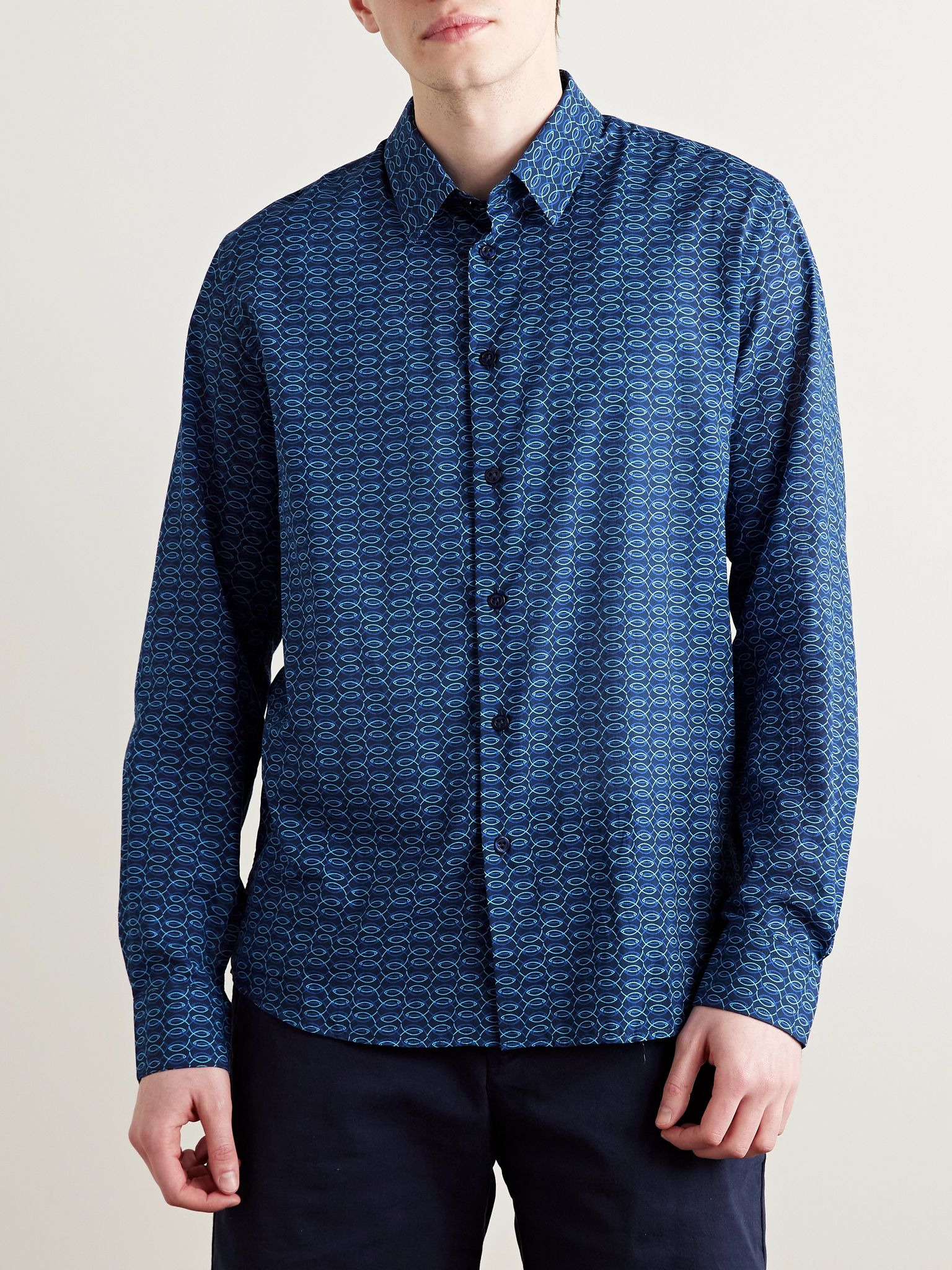 Caracal Printed Organic Cotton-Voile Shirt Blue - 3