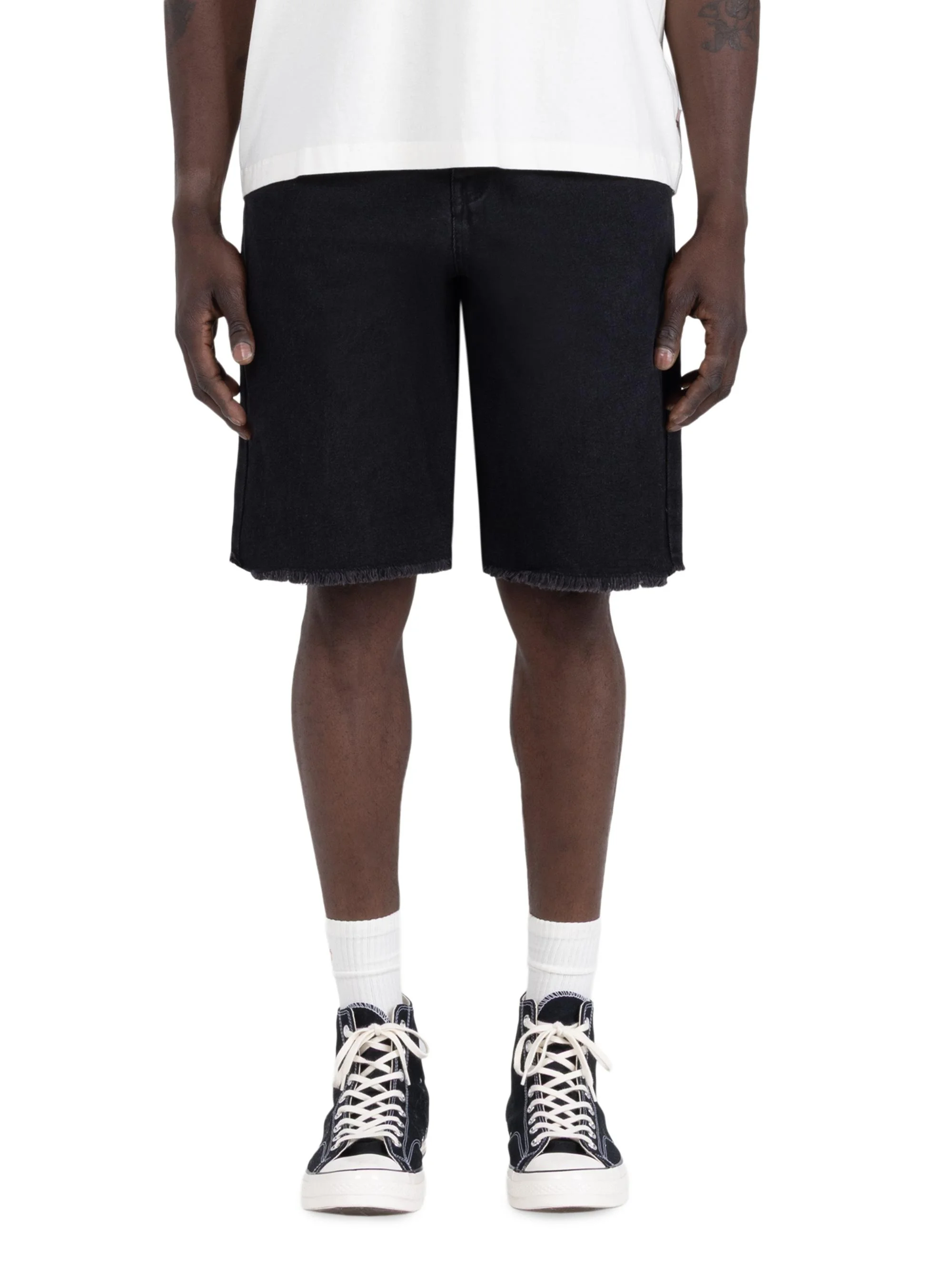 Men's Fringe-Hem Cotton-Blend Drawstring Shorts - Black - 1