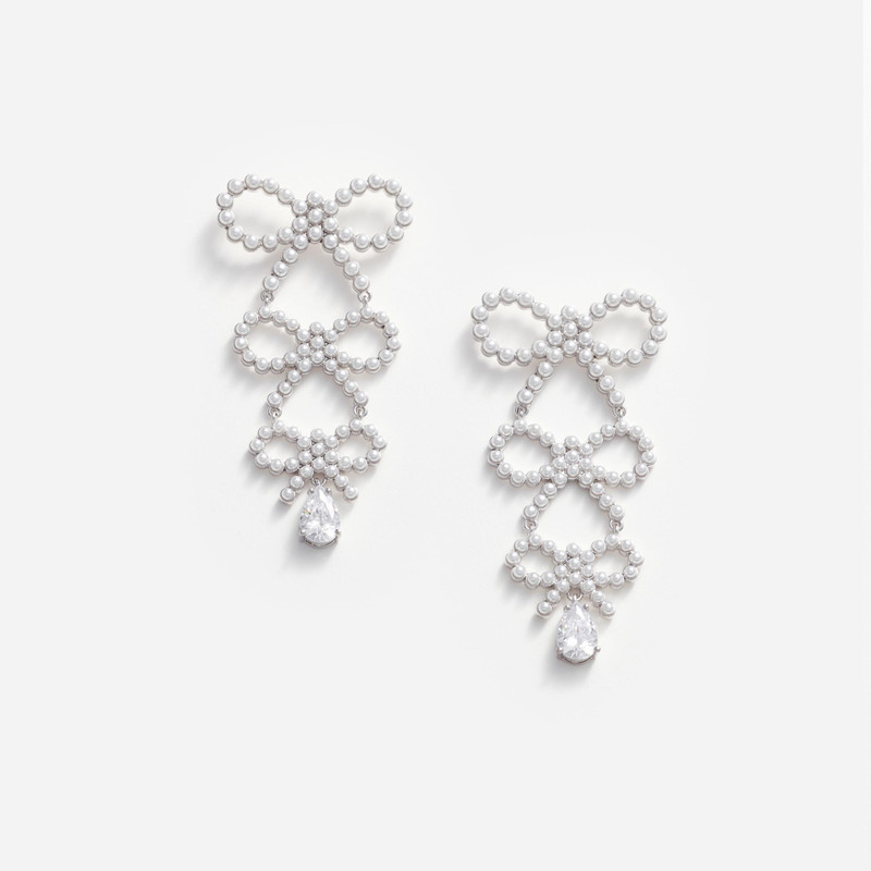 Tiered Pearl Bow Earrings - 1