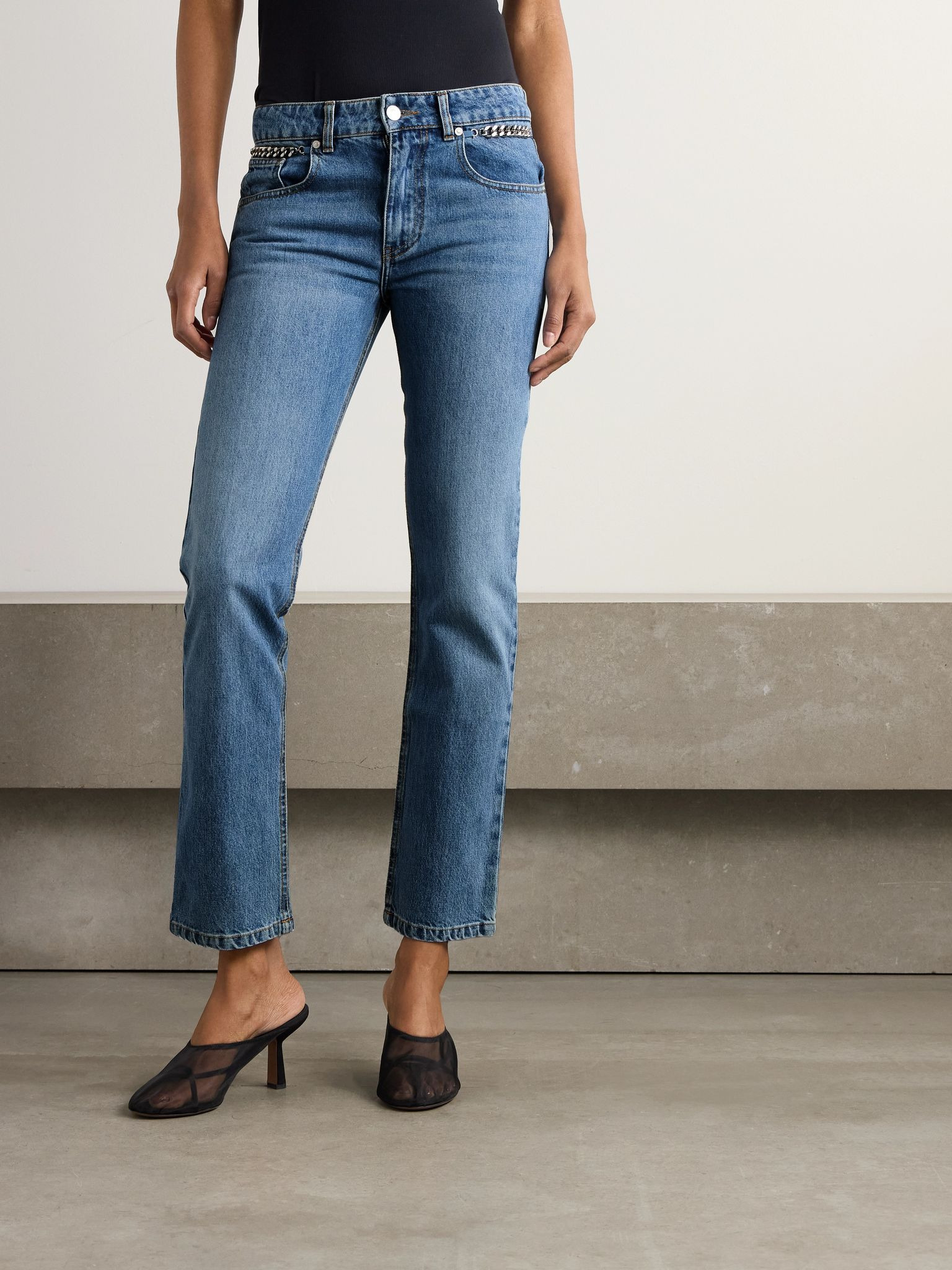 + NET SUSTAIN Falabella chain-embellished mid-rise straight-leg jeans Blue - 3