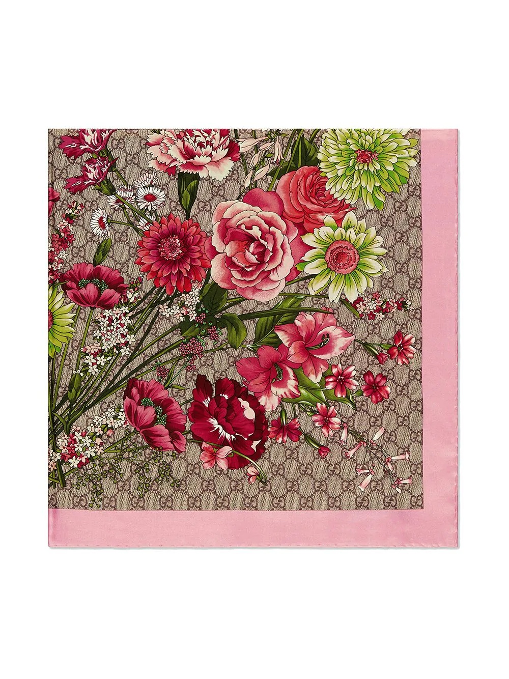 GG bouquets print silk scarf - 2