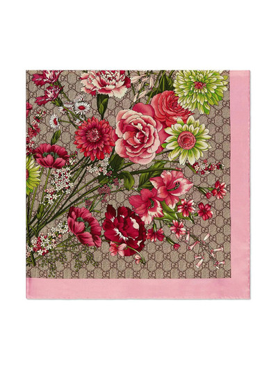 GUCCI GG bouquets print silk scarf outlook