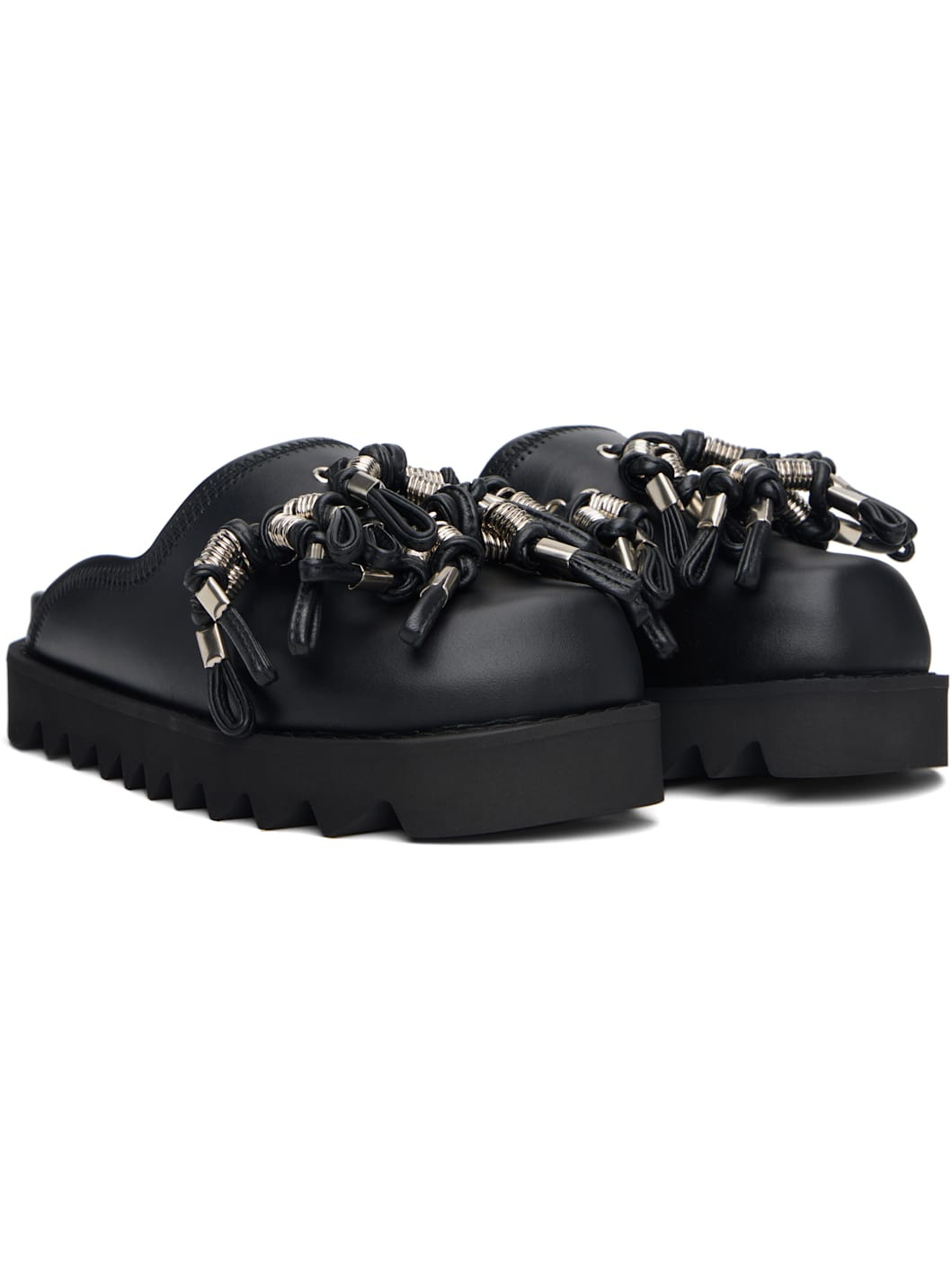 Black Beads Motif Sabot Slip-on Loafers - 4