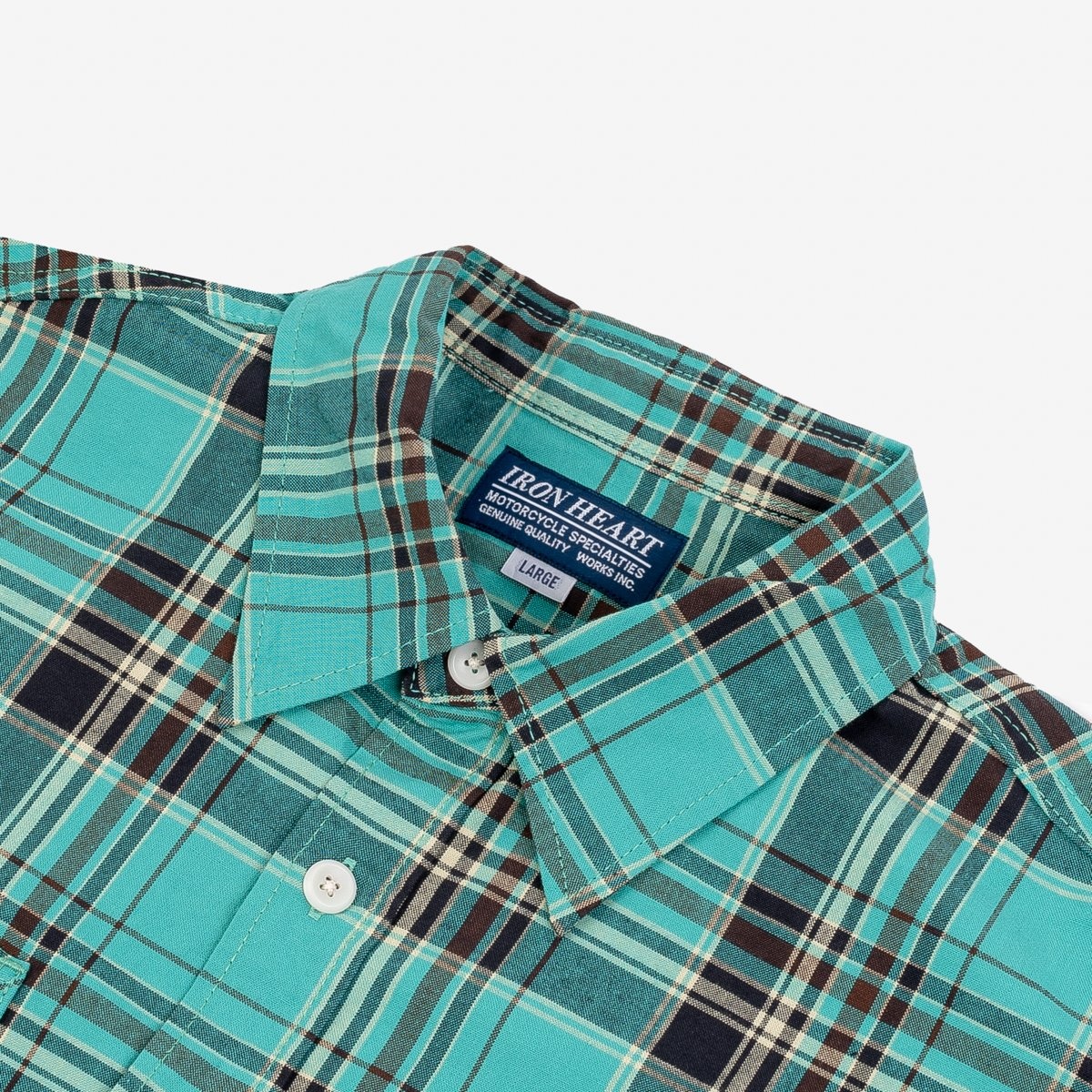 IHSH-360-GRN 5oz Selvedge Madras Check Short Sleeve Work Shirt - Green - 6