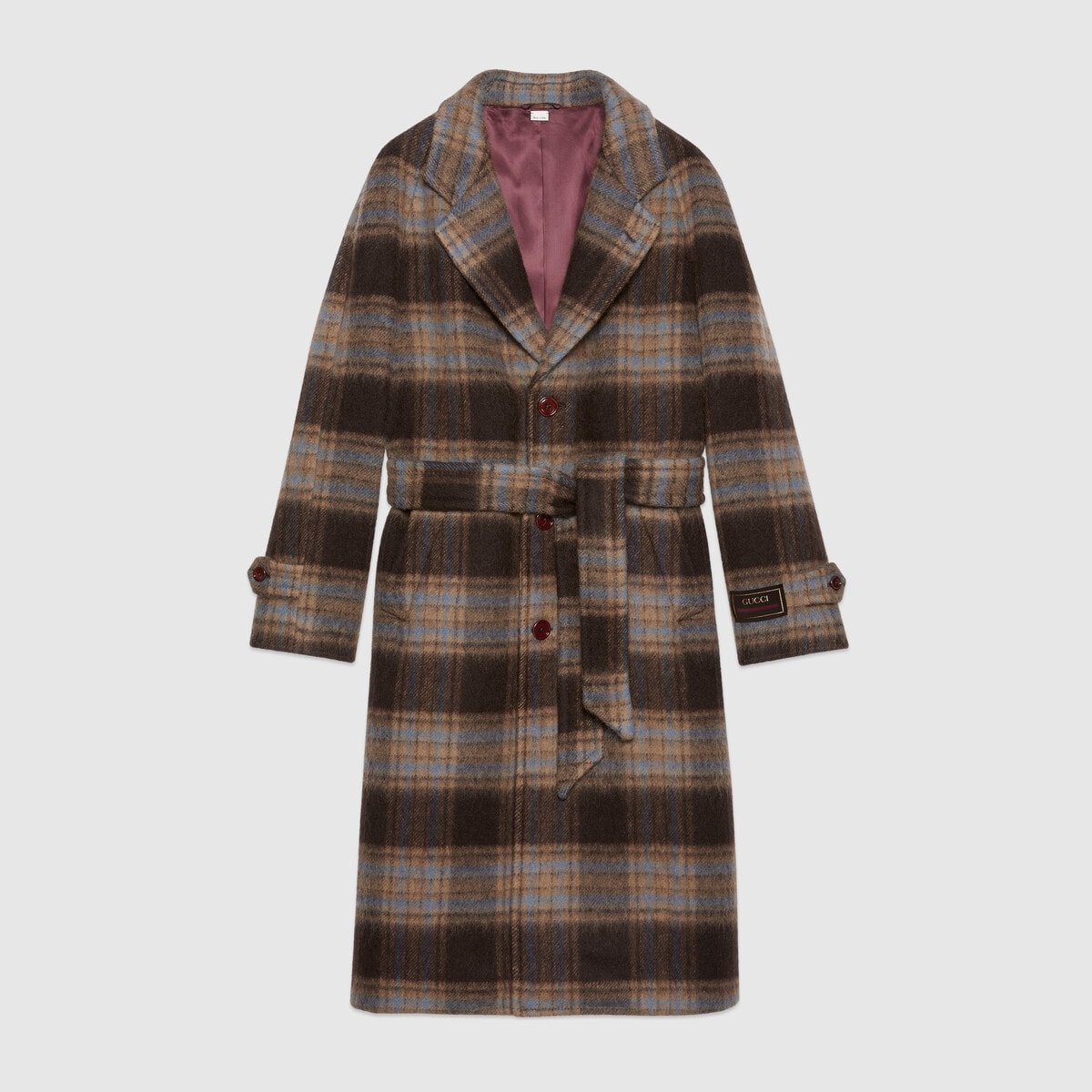 Check wool coat with Gucci label - 1