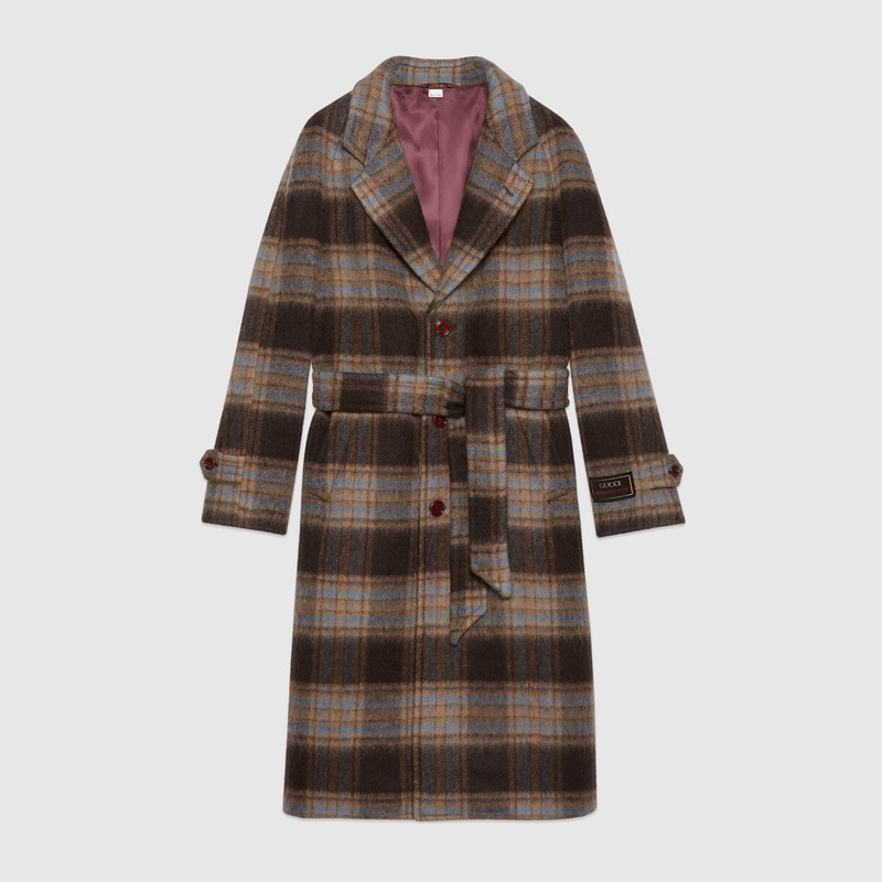 Check wool coat with Gucci label 1