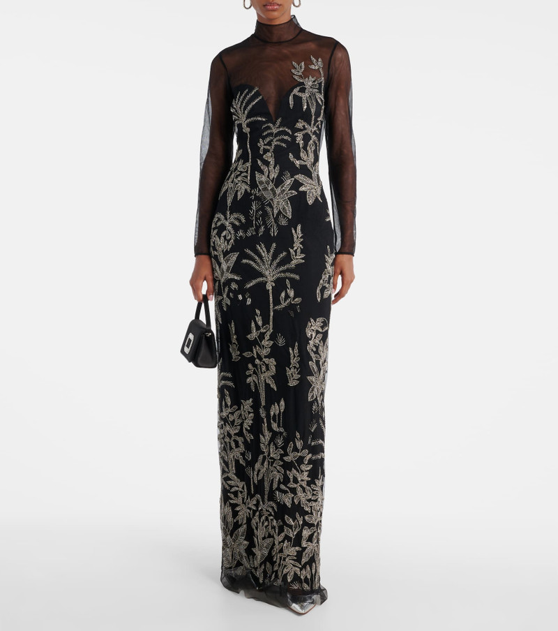 COSTARELLOS Marcella beaded open-back tulle gown outlook