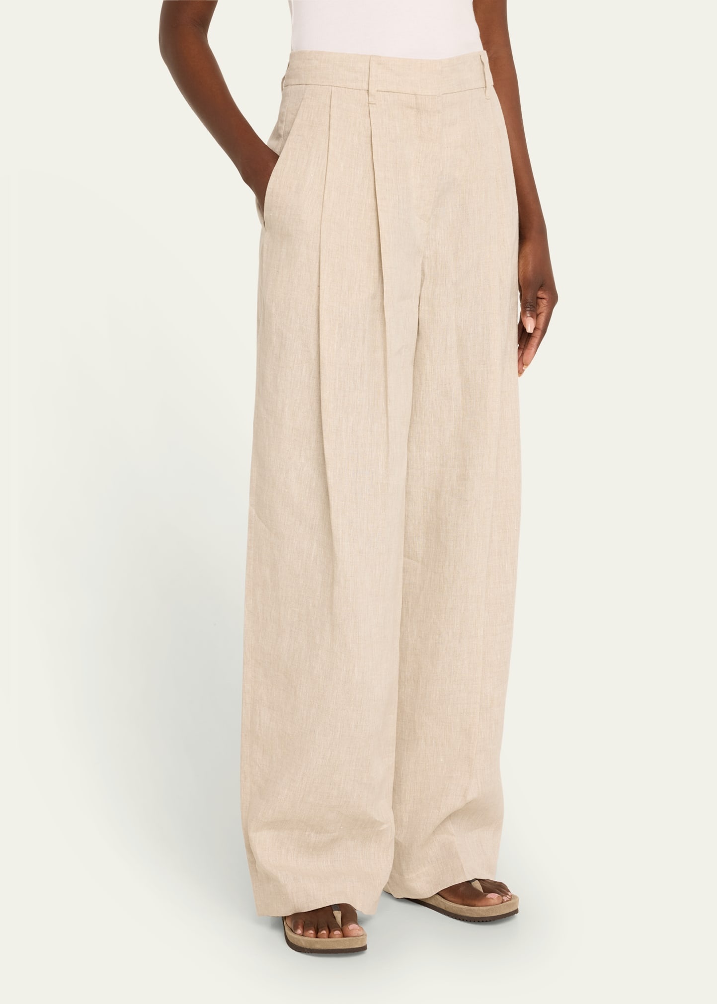 Pleated Delave Linen Waist Pants - 4