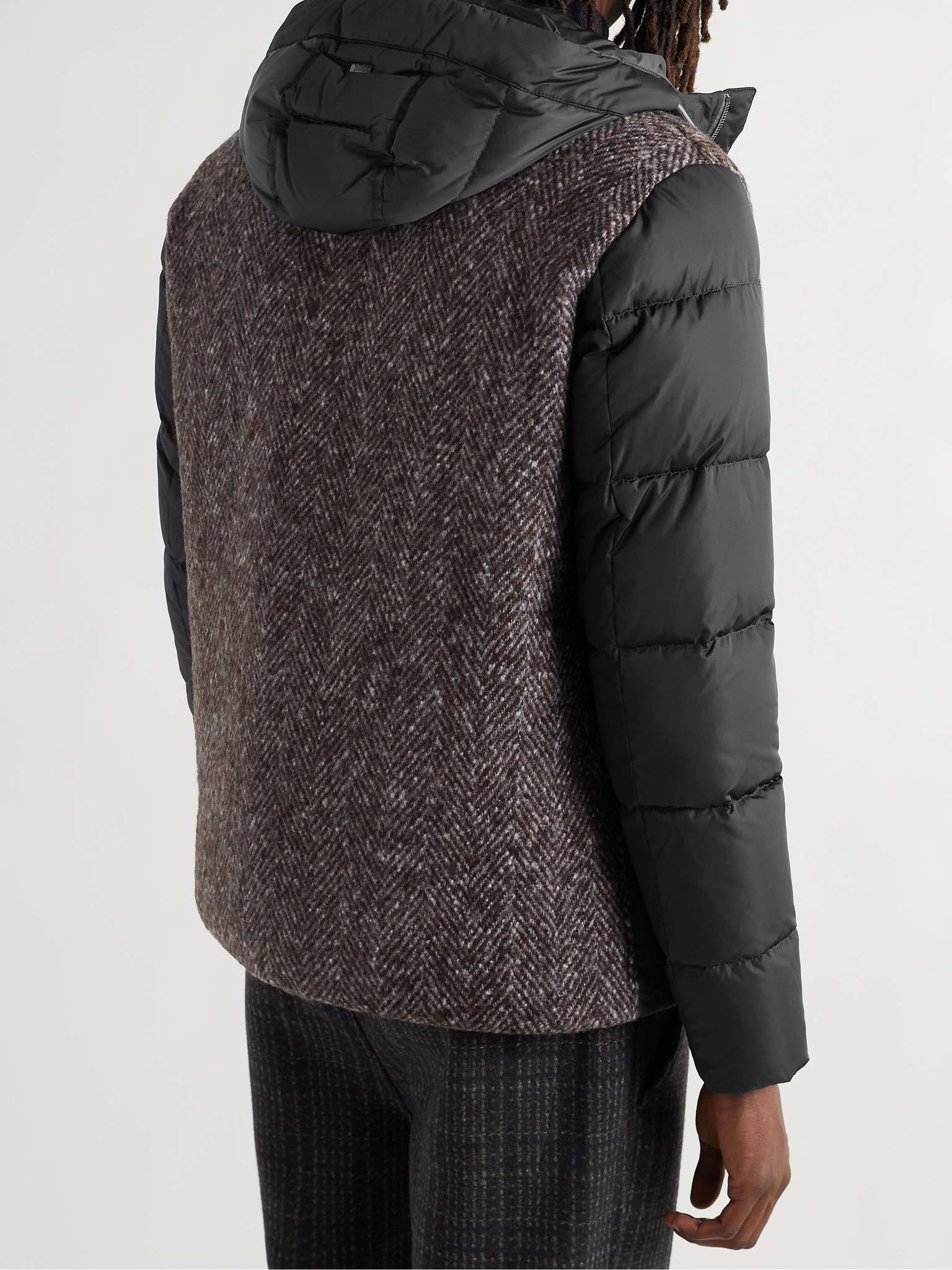 Quilted Shell and Herringbone Virgin Wool Hooded Down Jacket - 4