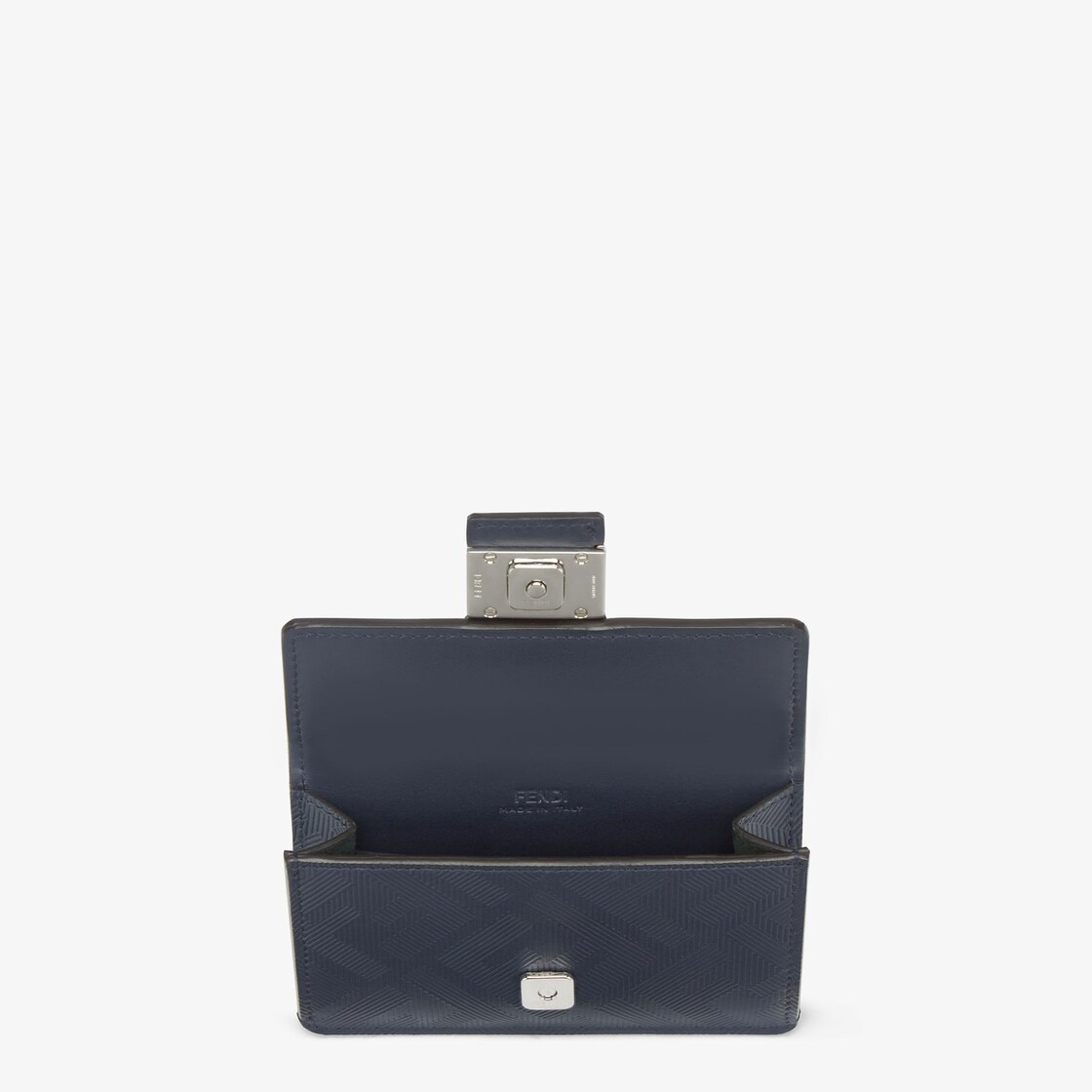 Baguette card holder with square flap and FF magnetic clasp. Can be worn on the waist. Made of blue  - 3
