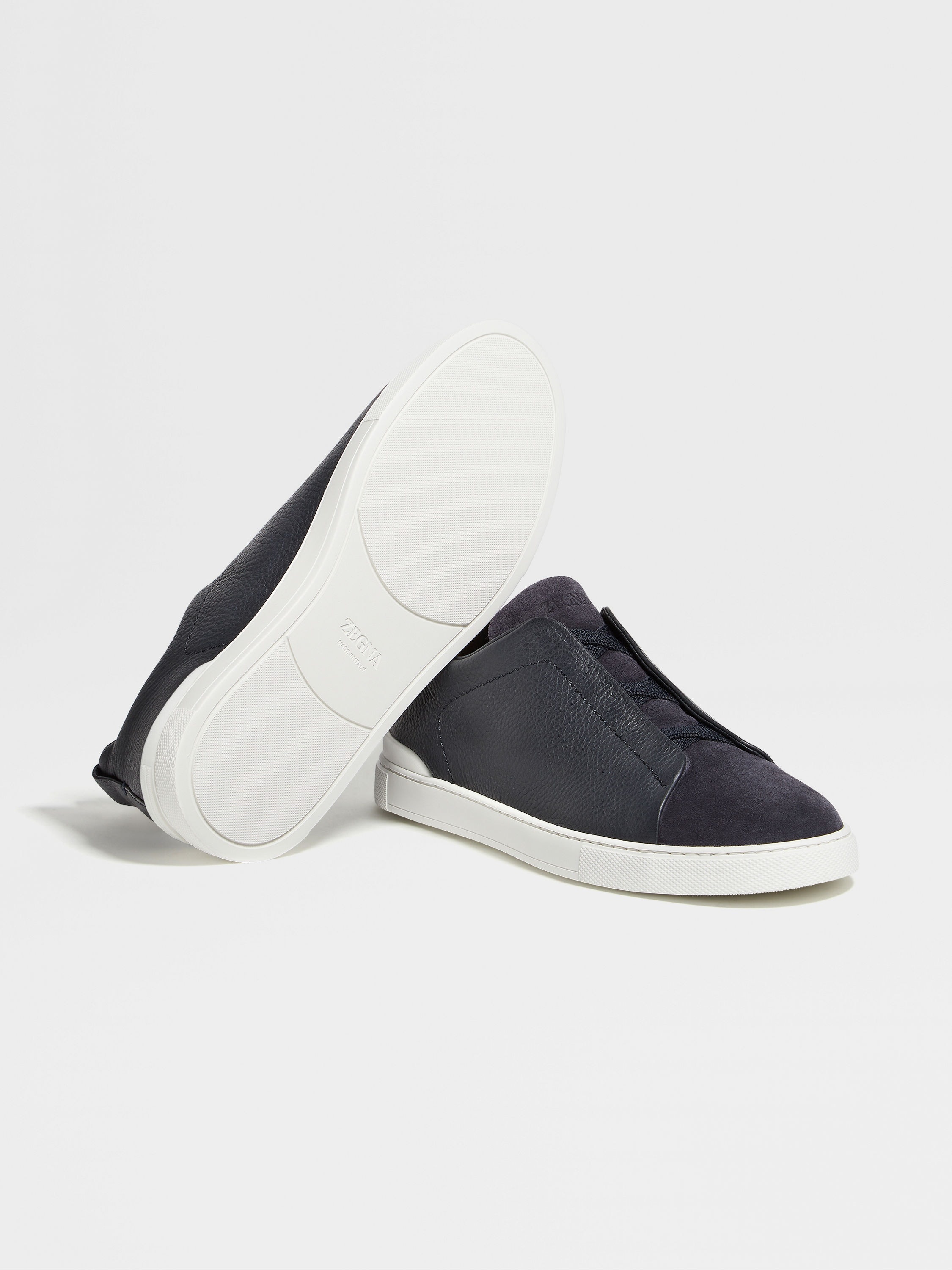 NAVY BLUE LEATHER AND SUEDE TRIPLE STITCH™ SNEAKERS - 5