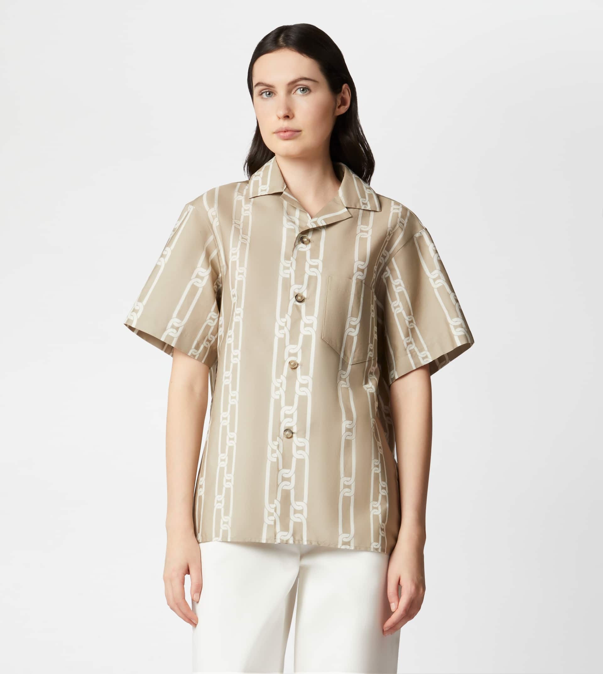 SHIRT IN COTTON - BEIGE, WHITE - 4