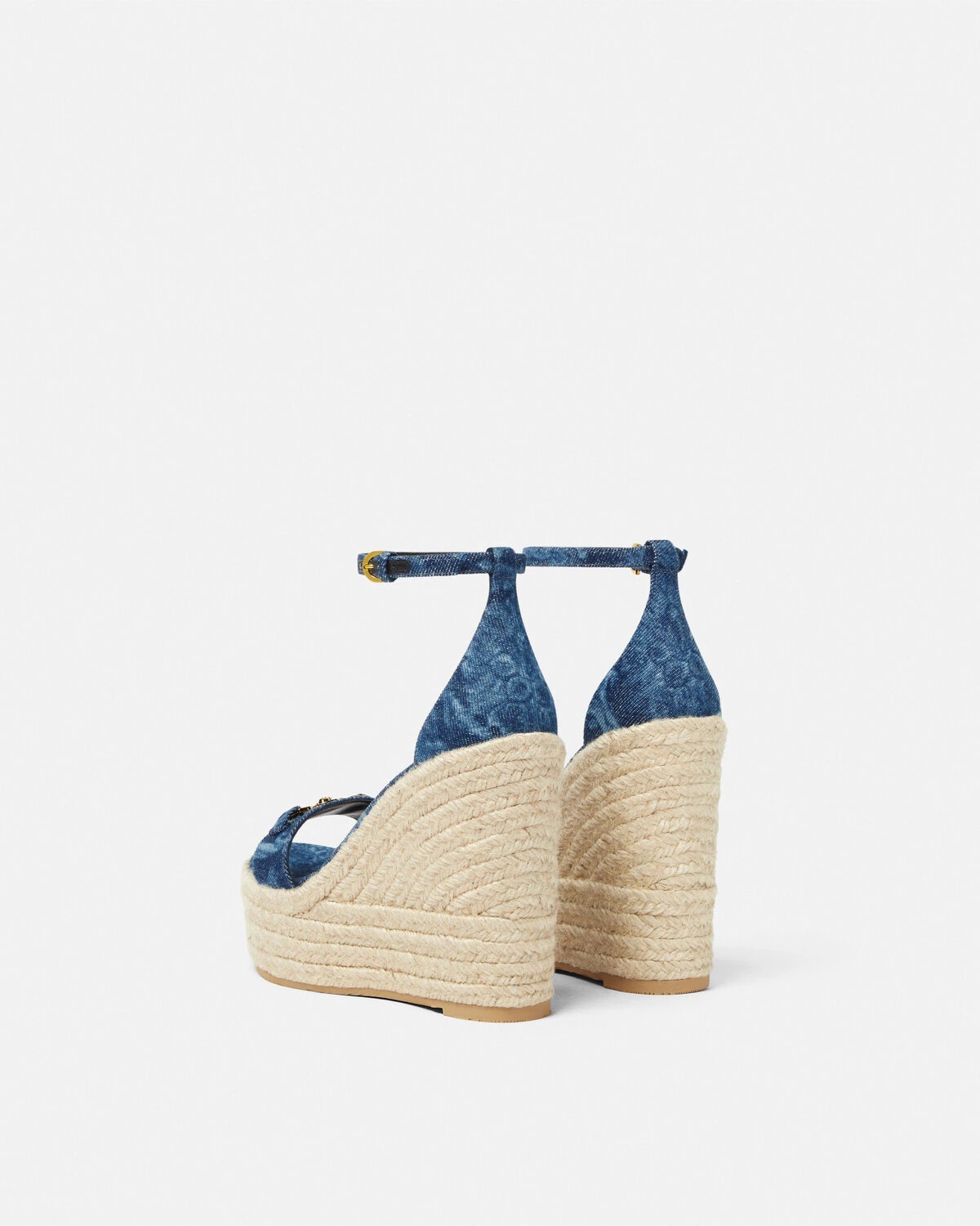 Barocco Denim Wedge Sandals - 4