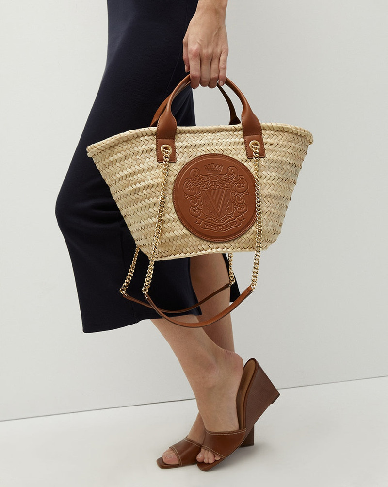 VERONICA BEARD SMALL RAFFIA CREST MARKET TOTE outlook