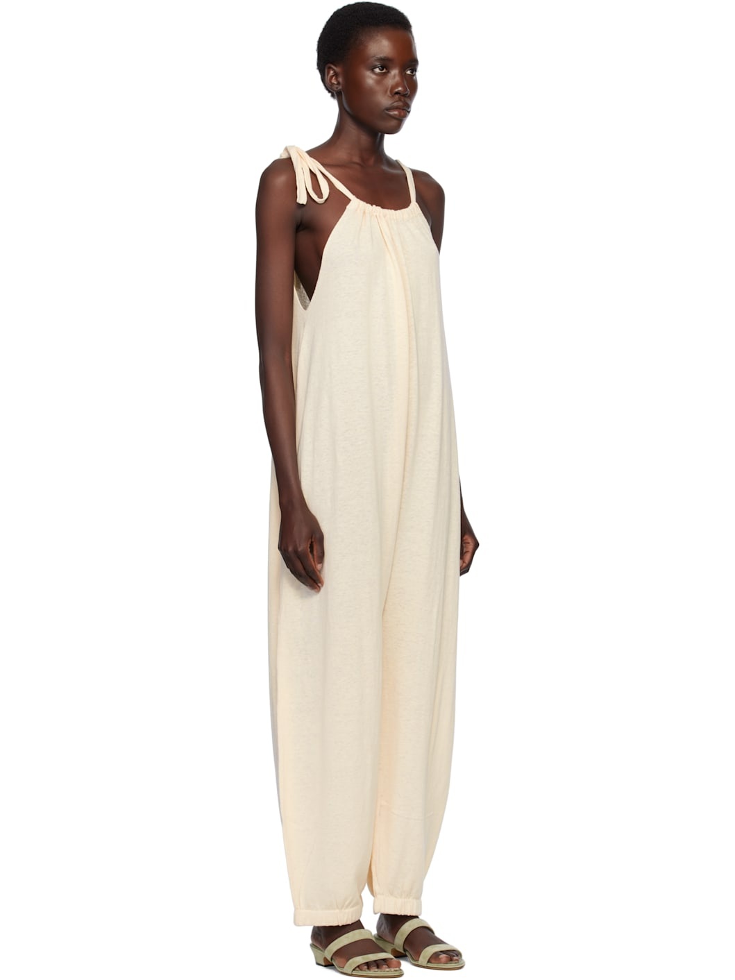 Beige Gather Jumpsuit - 2