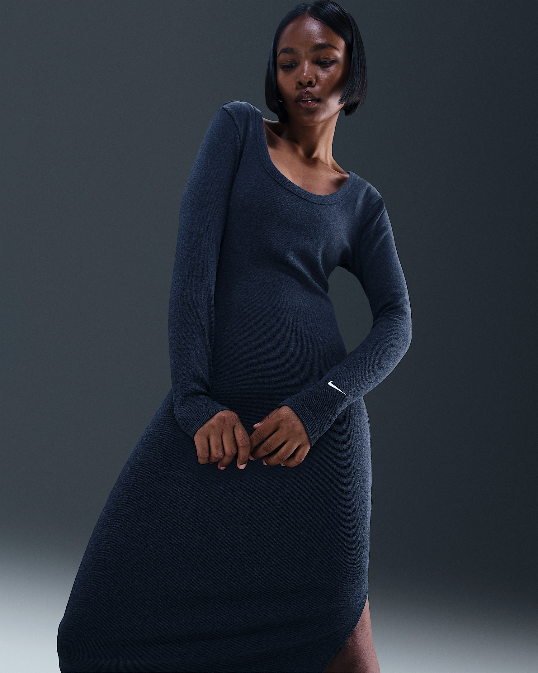 Nike Sportswear Chill Knit Women's Tight Long-Sleeve Midi Mini-Rib Dress - 5