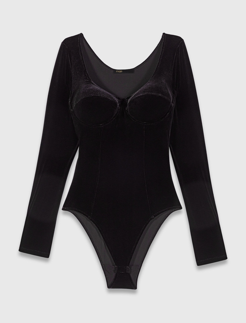 Velvet and corset detail bodysuit 1