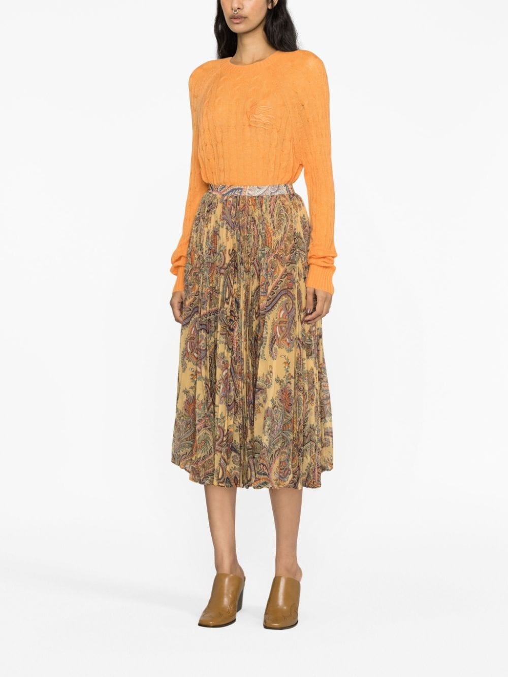 paisley-print pleated silk midi skirt - 4