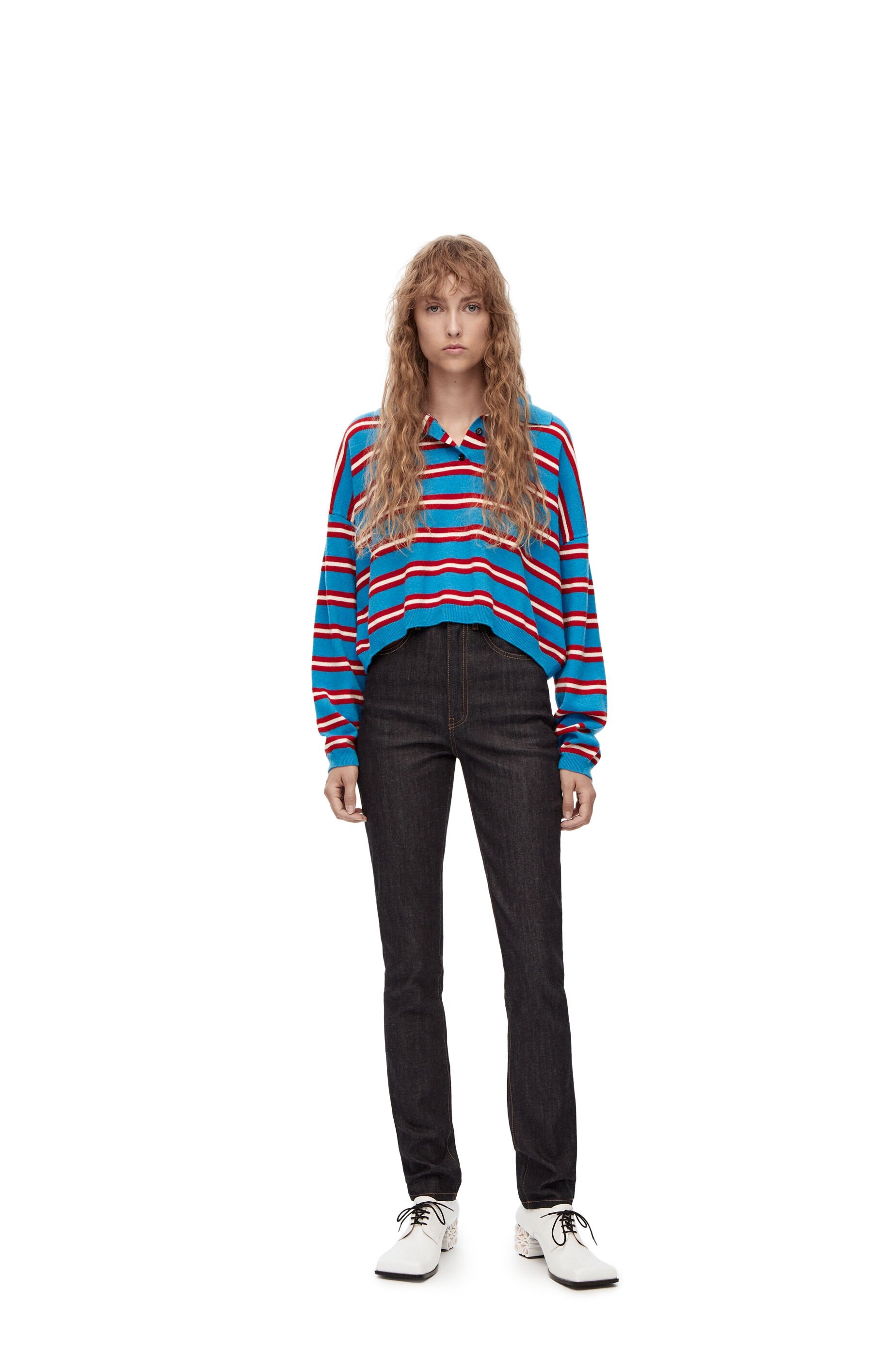 Stripe polo collar sweater in wool - 2