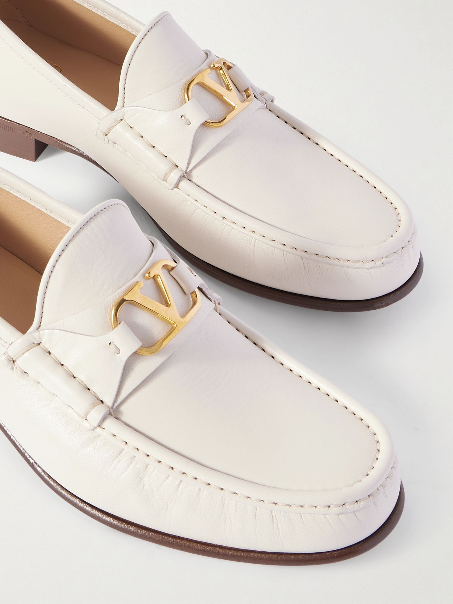 Logo-Embellished Full-Grain Leather Loafers Off-white - 5
