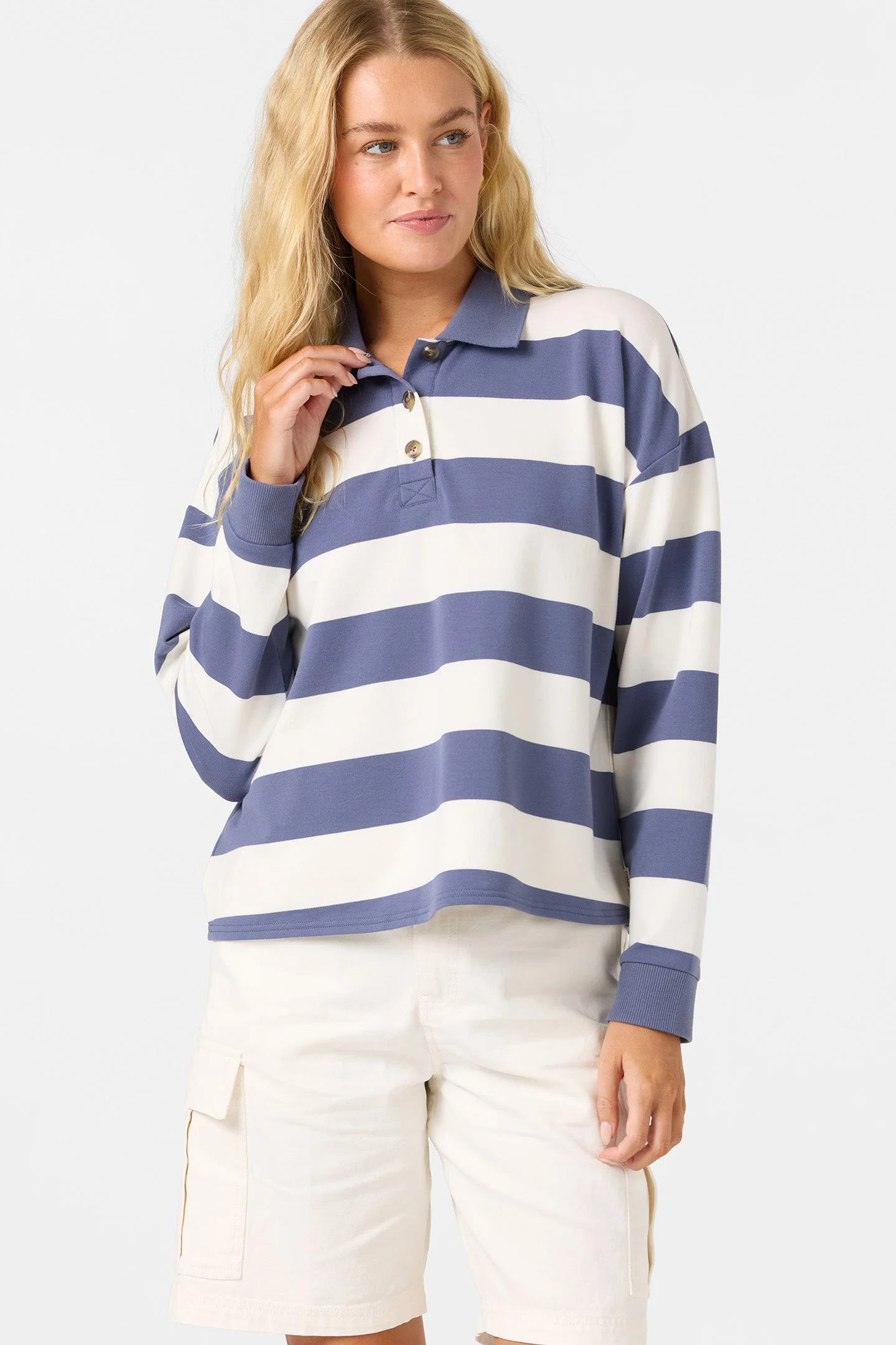 O'Riginals Kyra Long Sleeve Crop Polo Top - 1