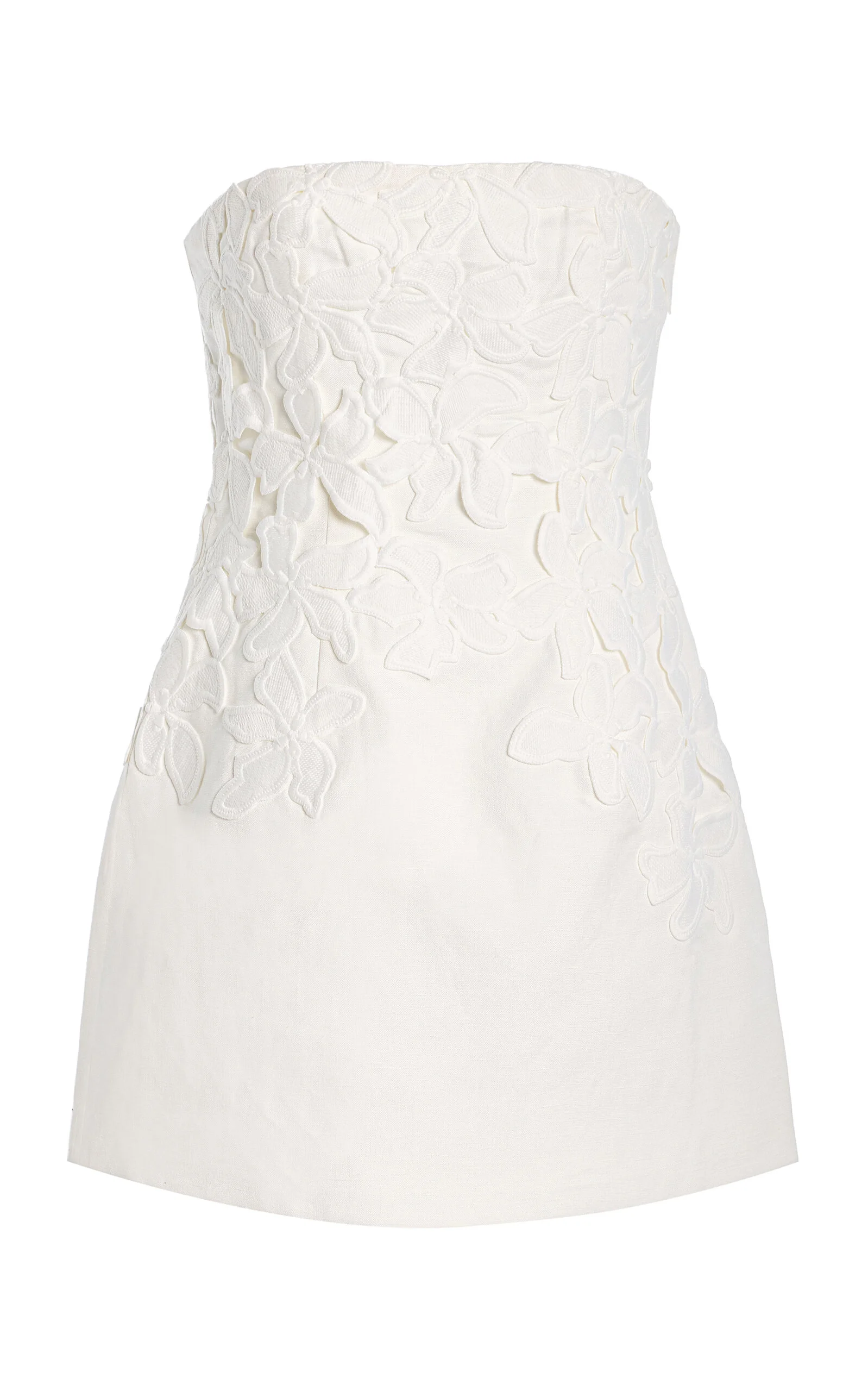 Idette Floral-Appliquéd Linen-Blend Mini Dress ivory - 1