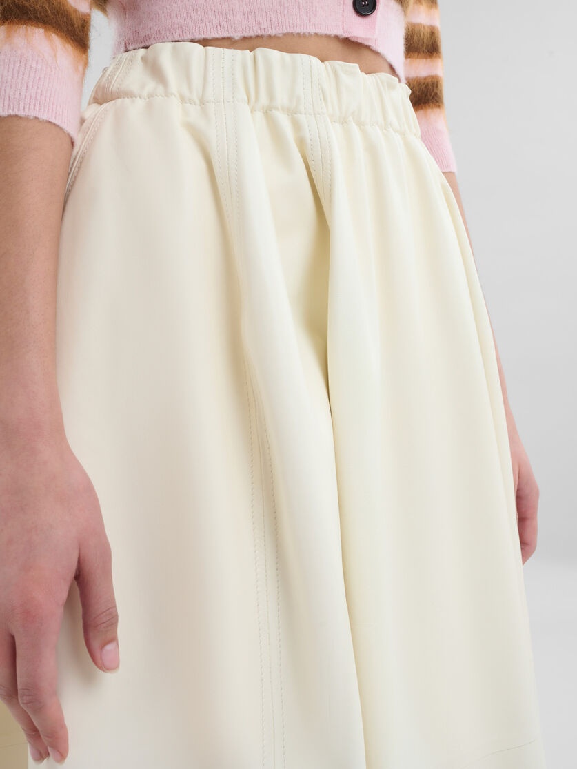 CREAM NAPPA LEATHER ELASTICATED MIDI SKIRT - 4