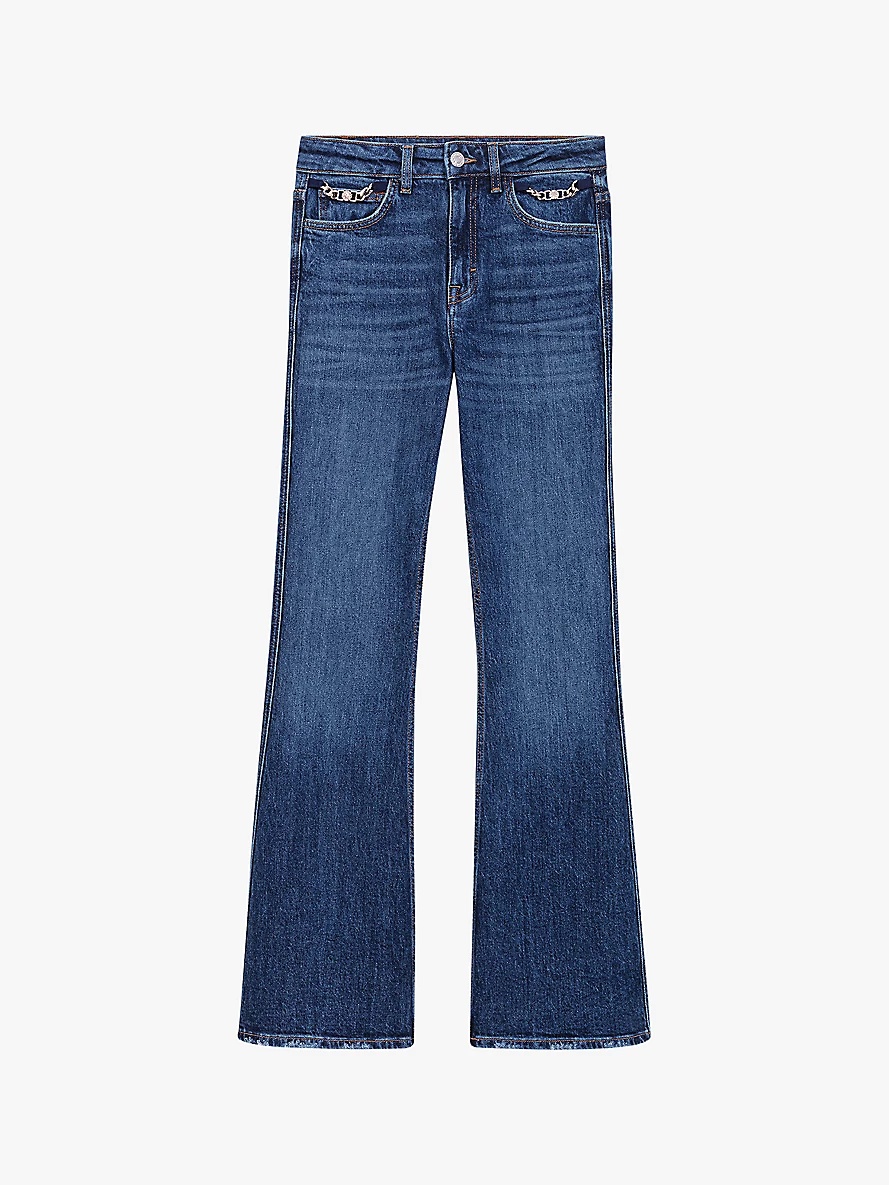 Chain-embellished high-rise stretch-denim flared jeans - 1