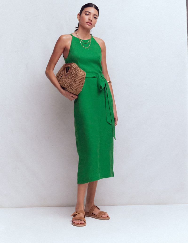 Rosa Halter Linen Midi Dress-Amazon Green 2