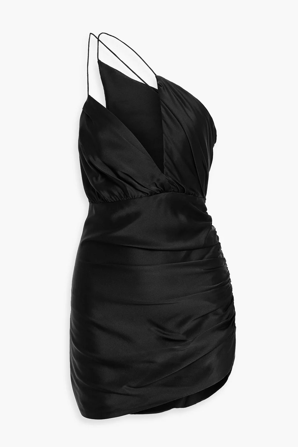 One-shoulder draped silk-satin mini dress - 1