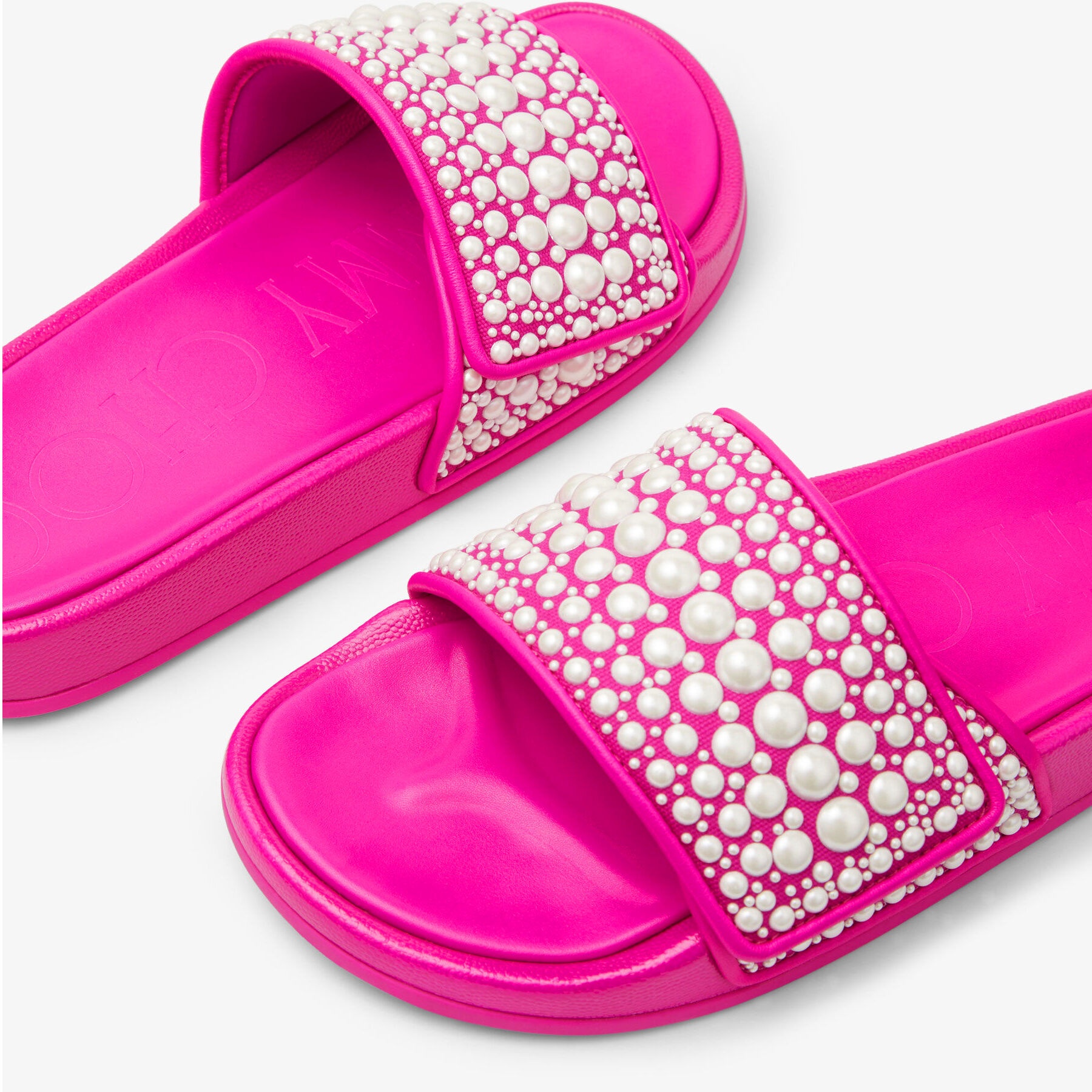 Fitz/F
Fuchsia Leather and Canvas Slides with Pearl Embellishment - 4