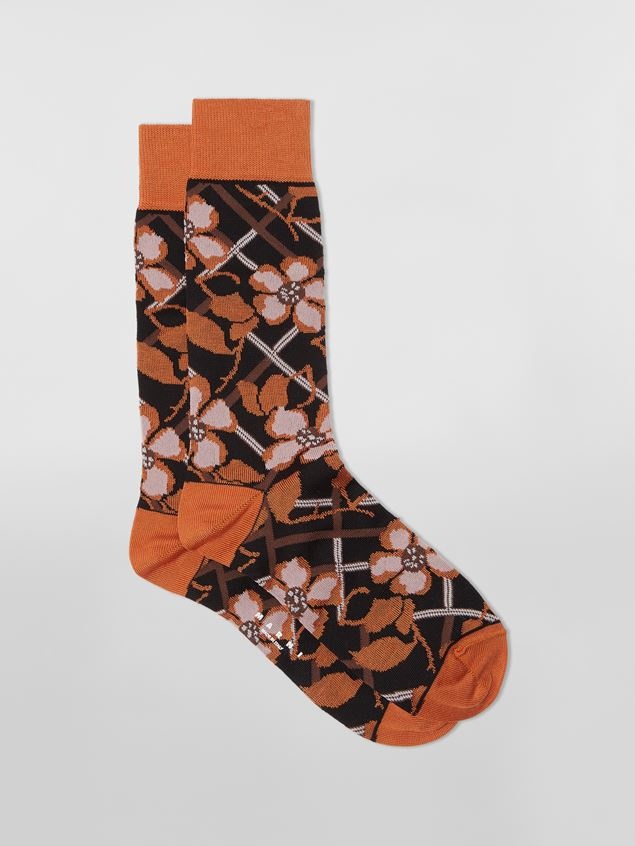 BLACK FLORAL COTTON AND NYLON JACQUARD SOCK - 1