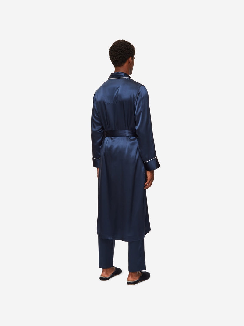 Men's Dressing Gown Bailey Silk Satin Navy - 4